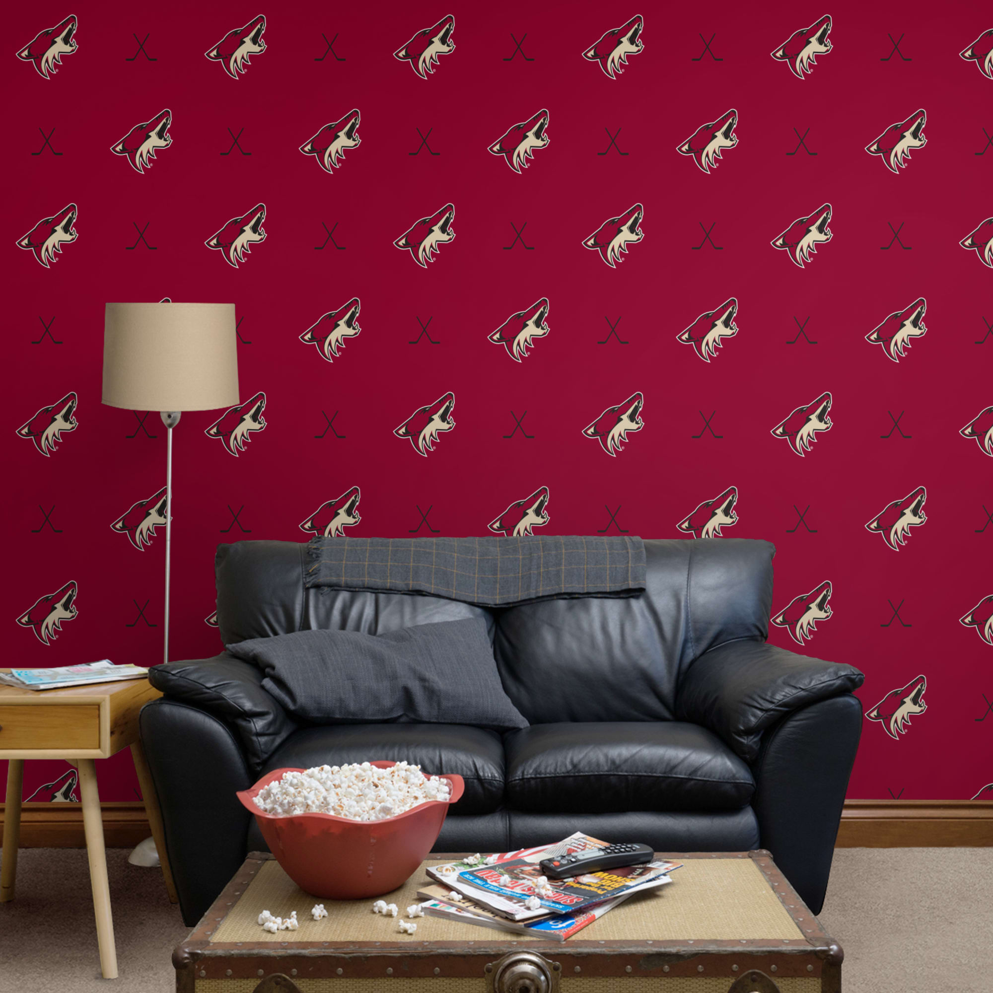 Arizona Coyotes: Sticks Pattern - Officially Licensed NHL Removable Wallpaper 12" x 12" Sample by Fathead | 100% Vinyl