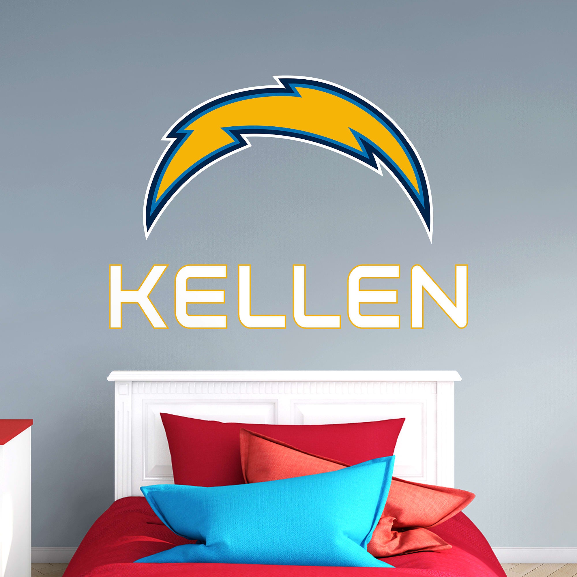 Los Angeles Chargers: Stacked Personalized Name - Officially Licensed NFL Transfer Decal in White (52"W x 39.5"H) by Fathead | V