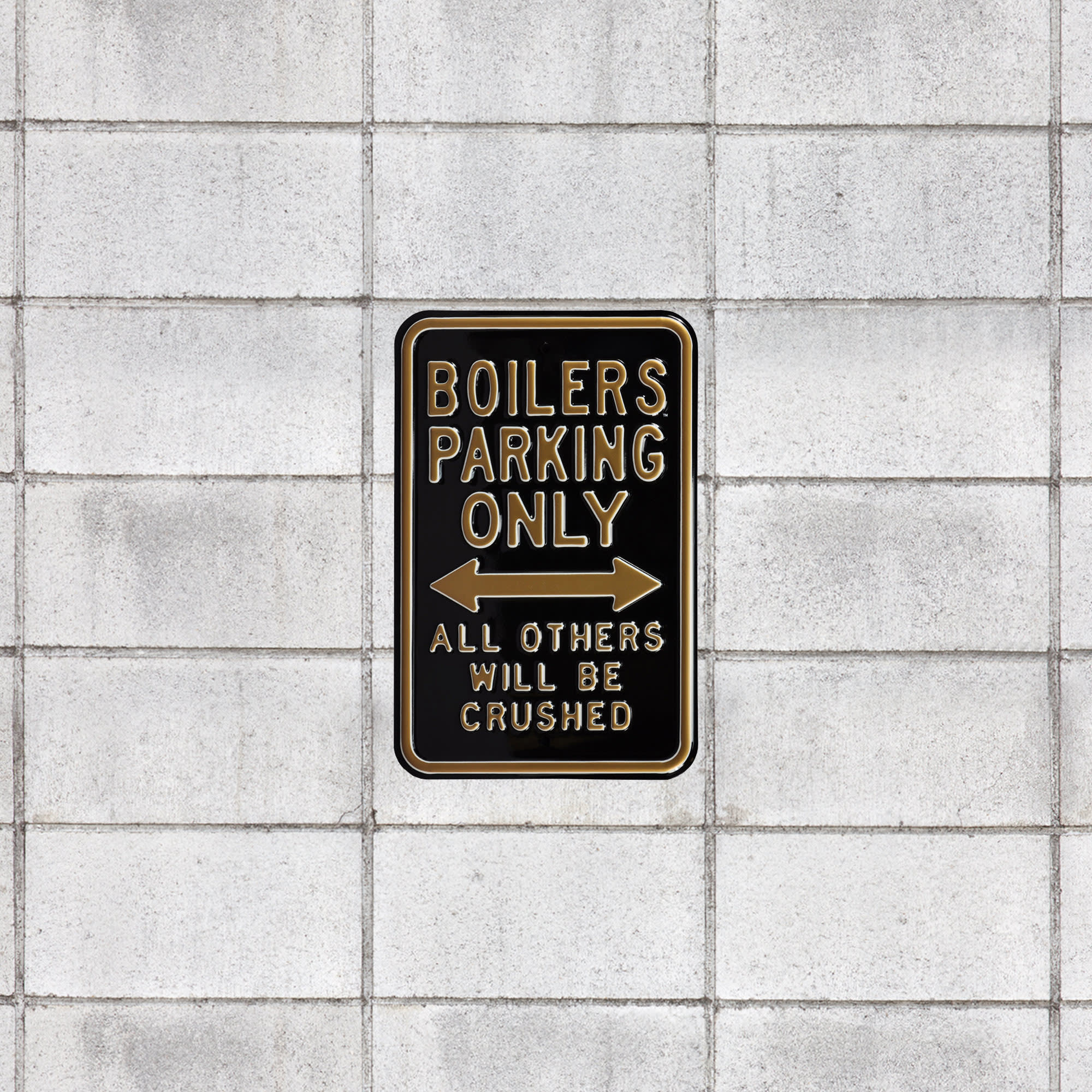 Purdue Boilermakers: Crushed Parking - Officially Licensed Metal Street Sign 18.0"W x 12.0"H by Fathead | 100% Steel