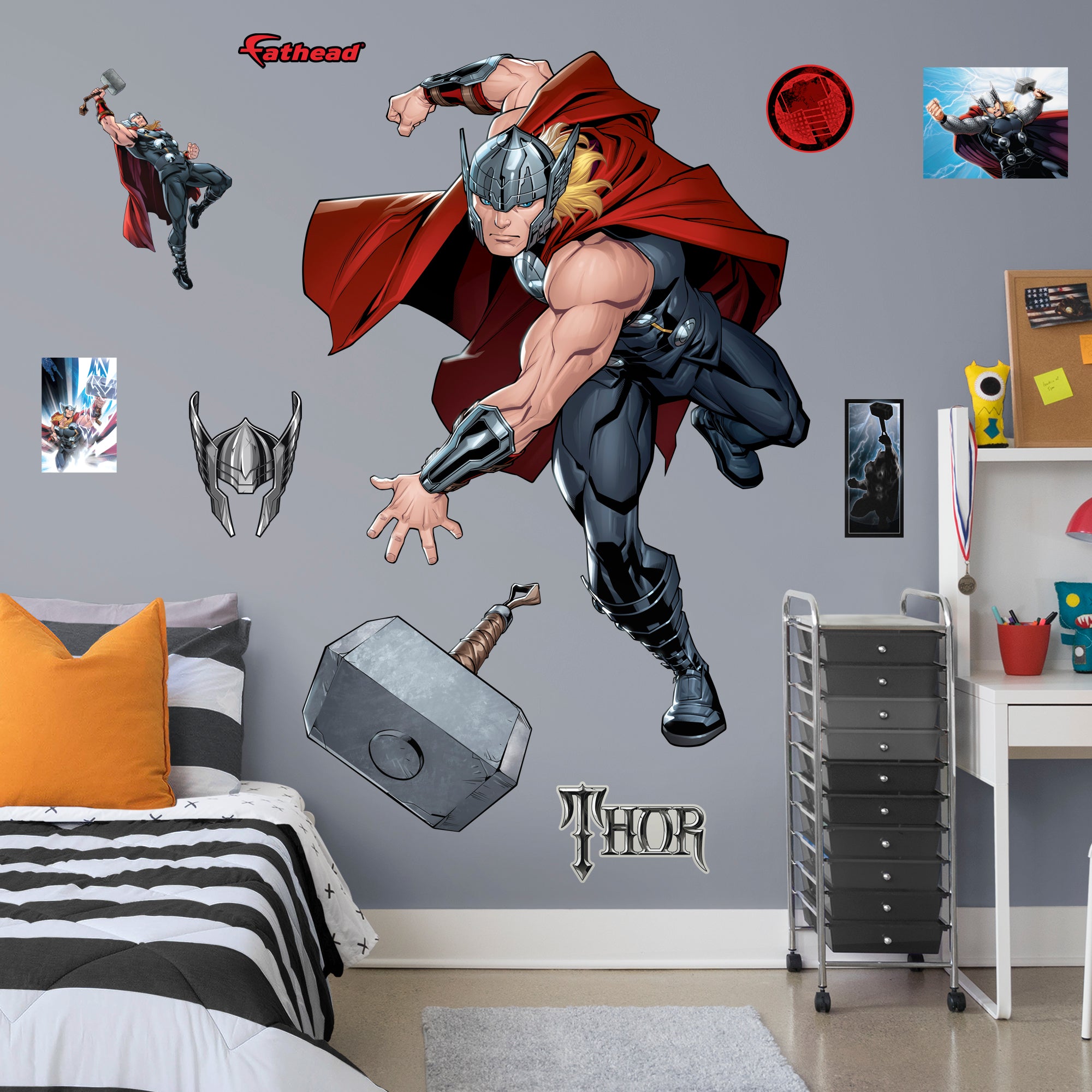Thor: Avengers Core - Officially Licensed Removable Wall Decal Life-Size Character + 9 Decals (51"W x 78"H) by Fathead | Vinyl