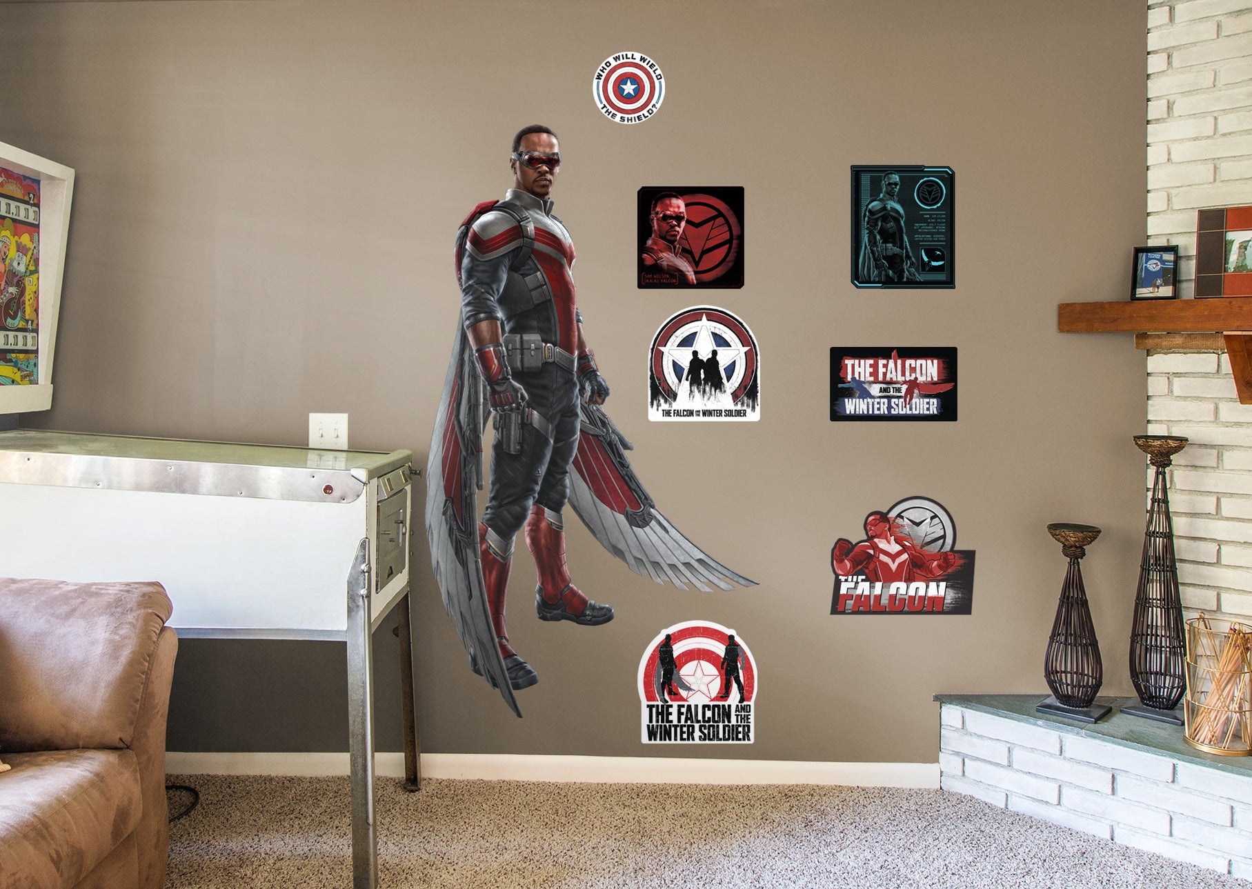 The Falcon & The Winter Soldier FALCON - Officially Licensed Marvel Removable Wall Decal Life-Size Character + 8 Decals by Fathe