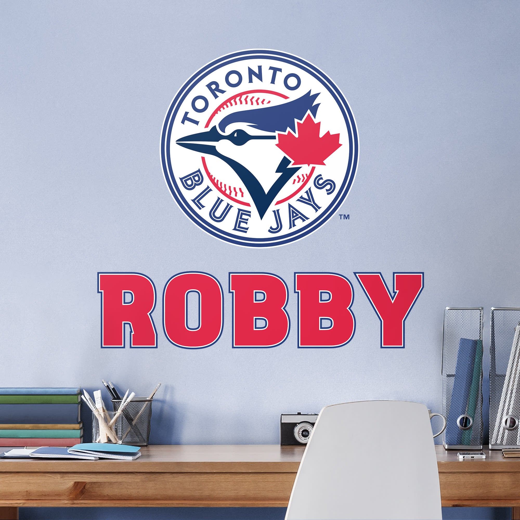 Toronto Blue Jays: Stacked Personalized Name - Officially Licensed MLB Transfer Decal in Red (52"W x 39.5"H) by Fathead | Vinyl
