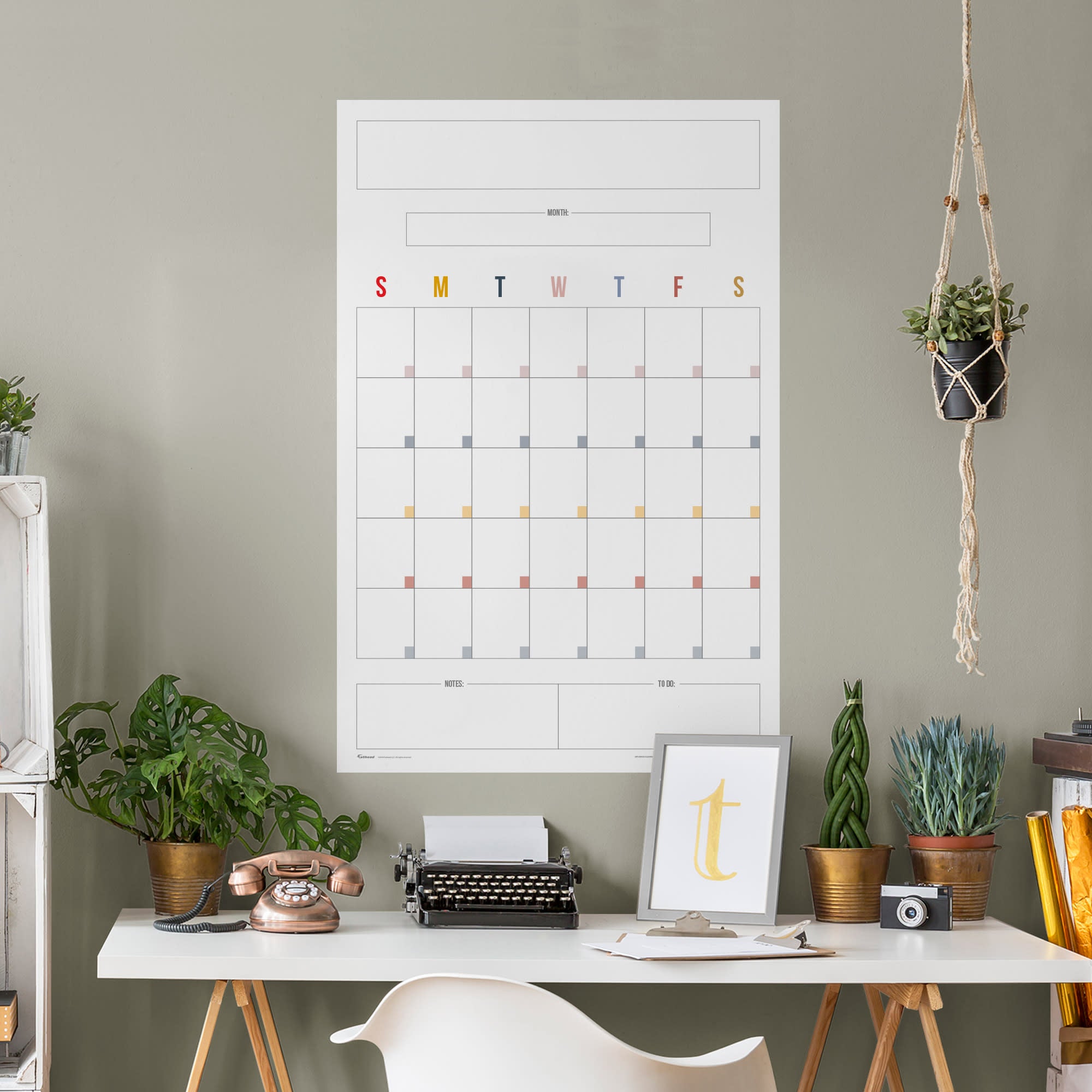 One Month Calendar: Color Block Design - Removable Dry Erase Vinyl Decal 26.0"W x 39.5"H by Fathead