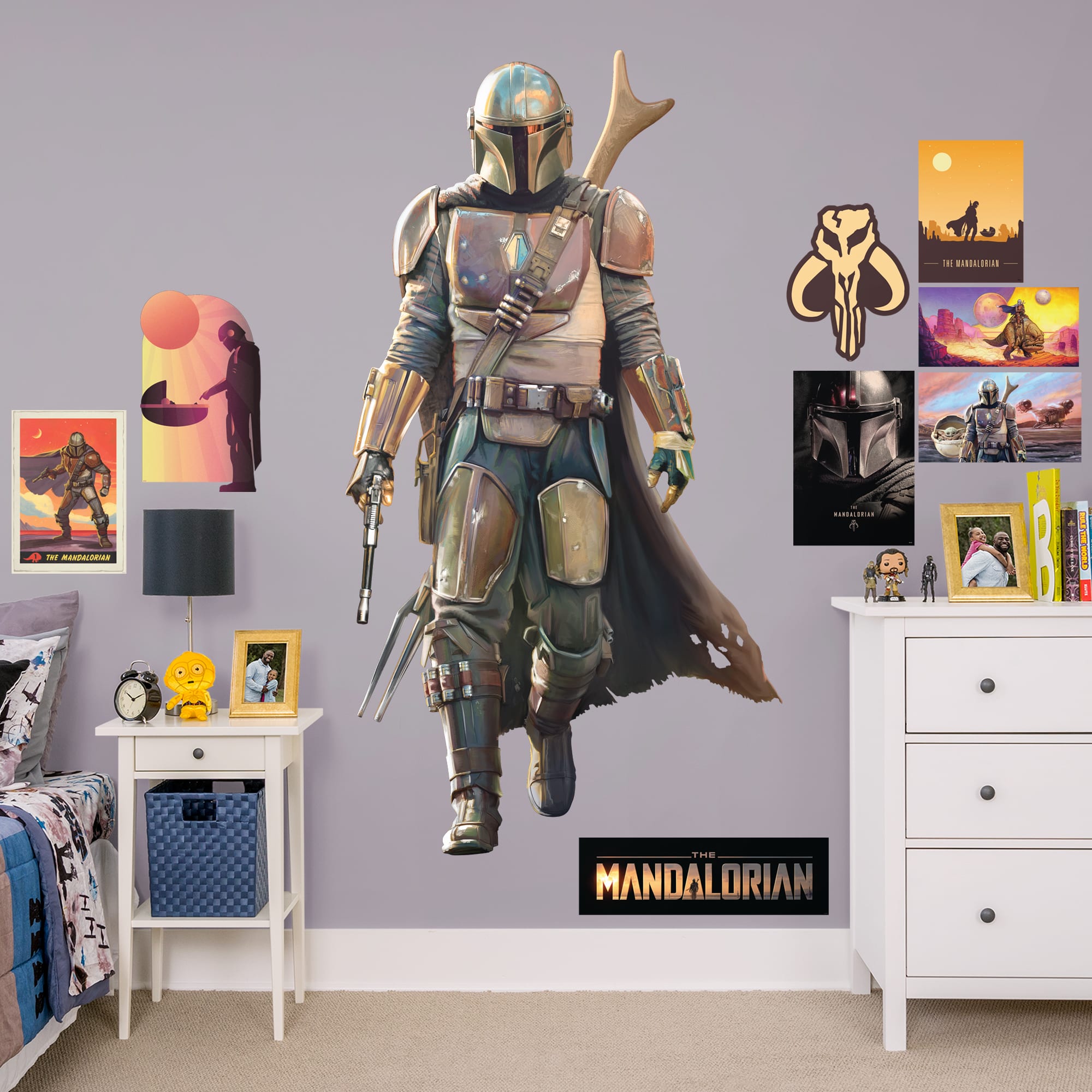 The Mandalorian - Star Wars: The Mandalorian - Officially Licensed Removable Wall Decal Life-Size Character + 10 Decals (42.5"W