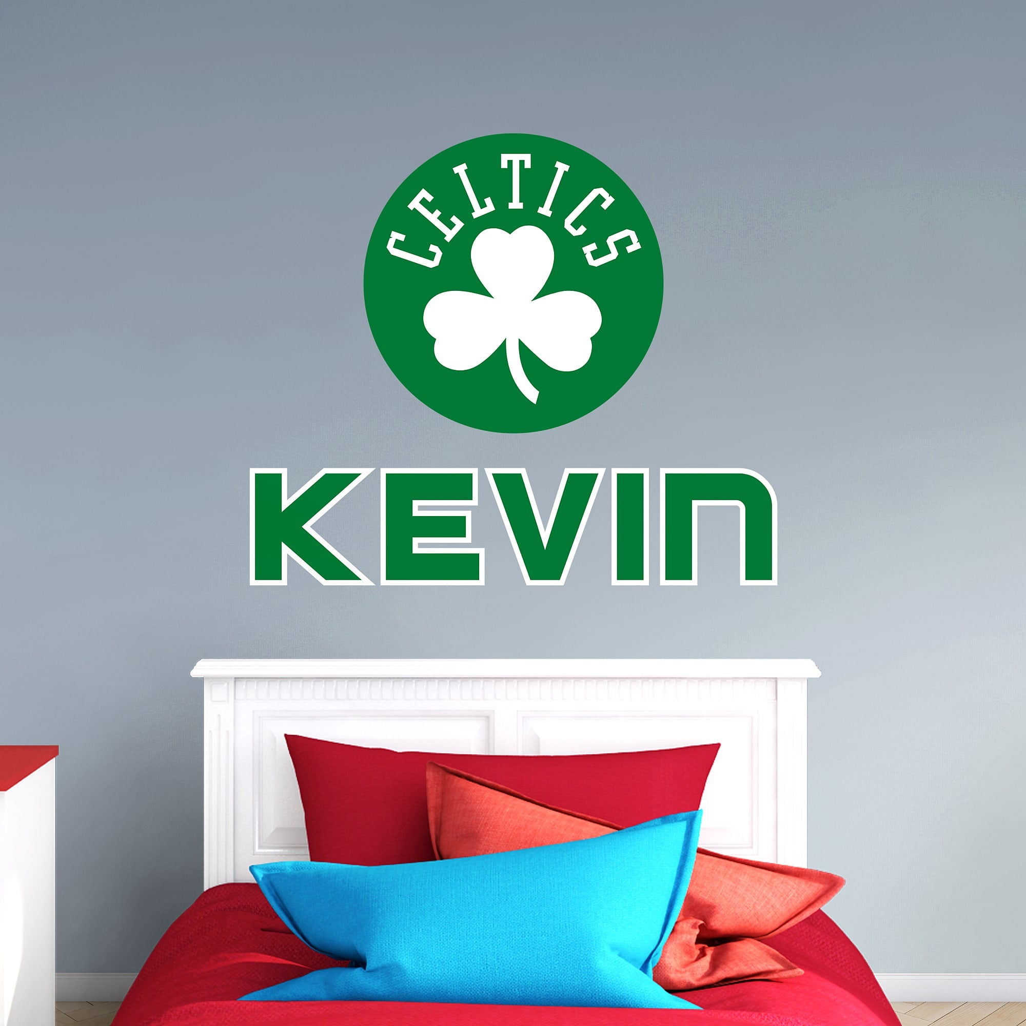 Boston Celtics: Shamrock Stacked Personalized Name - Officially Licensed NBA Transfer Decal in Green (52"W x 39.5"H) by Fathead