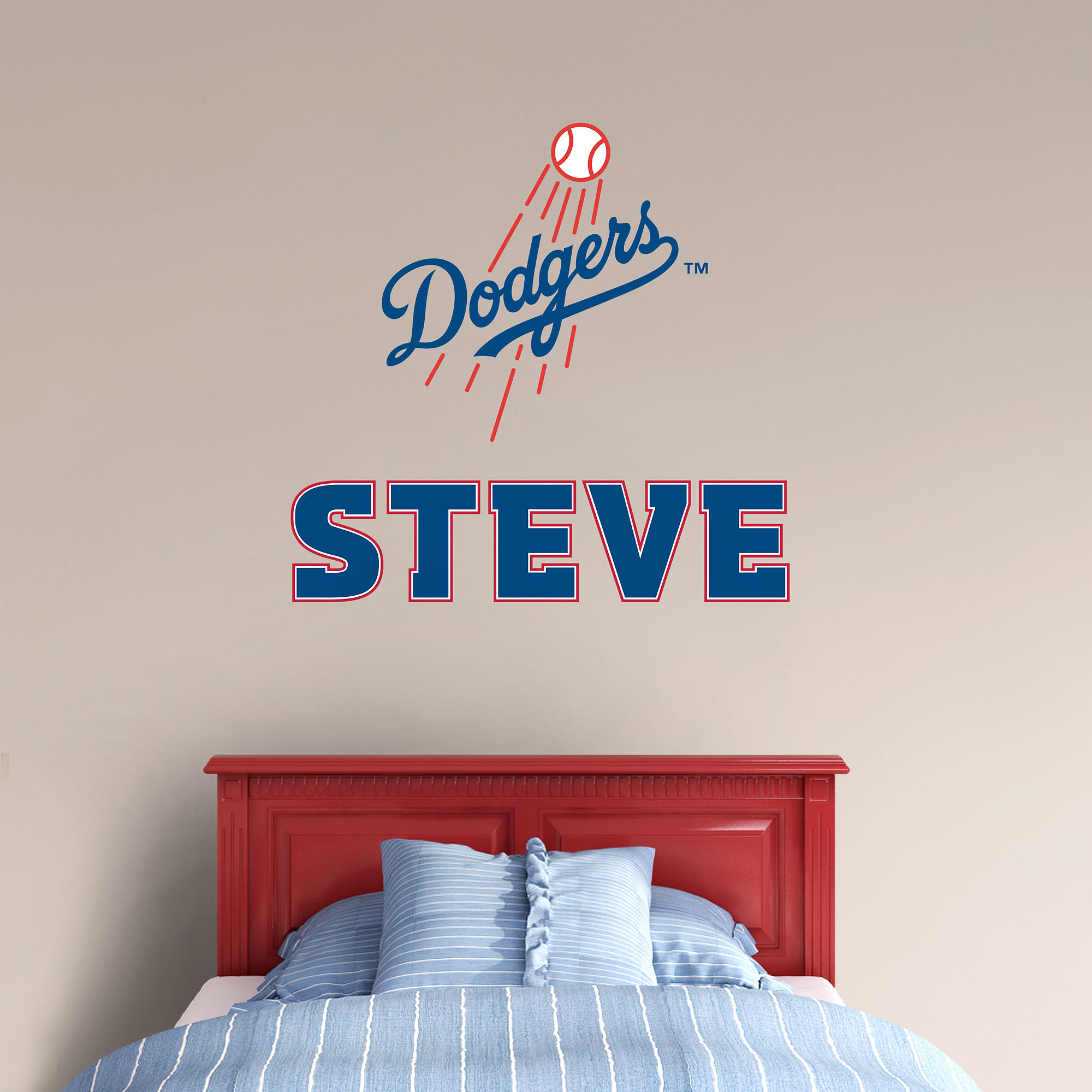 Los Angeles Dodgers: Stacked Personalized Name - Officially Licensed MLB Transfer Decal in Blue (52"W x 39.5"H) by Fathead | Vin