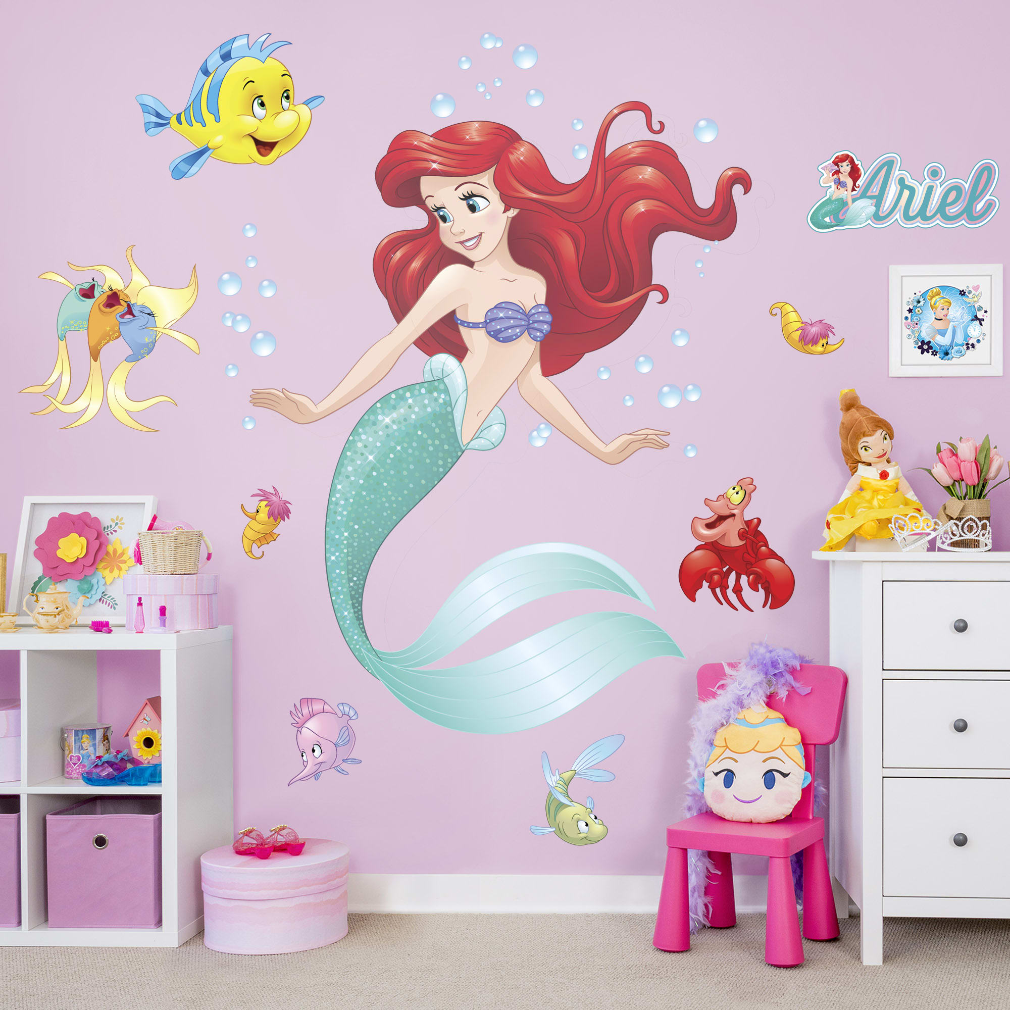 The Little Mermaid: Ariel and Friends - Officially Licensed Disney Removable Wall Decals Life-Size Character + 7 Decals (47"W x