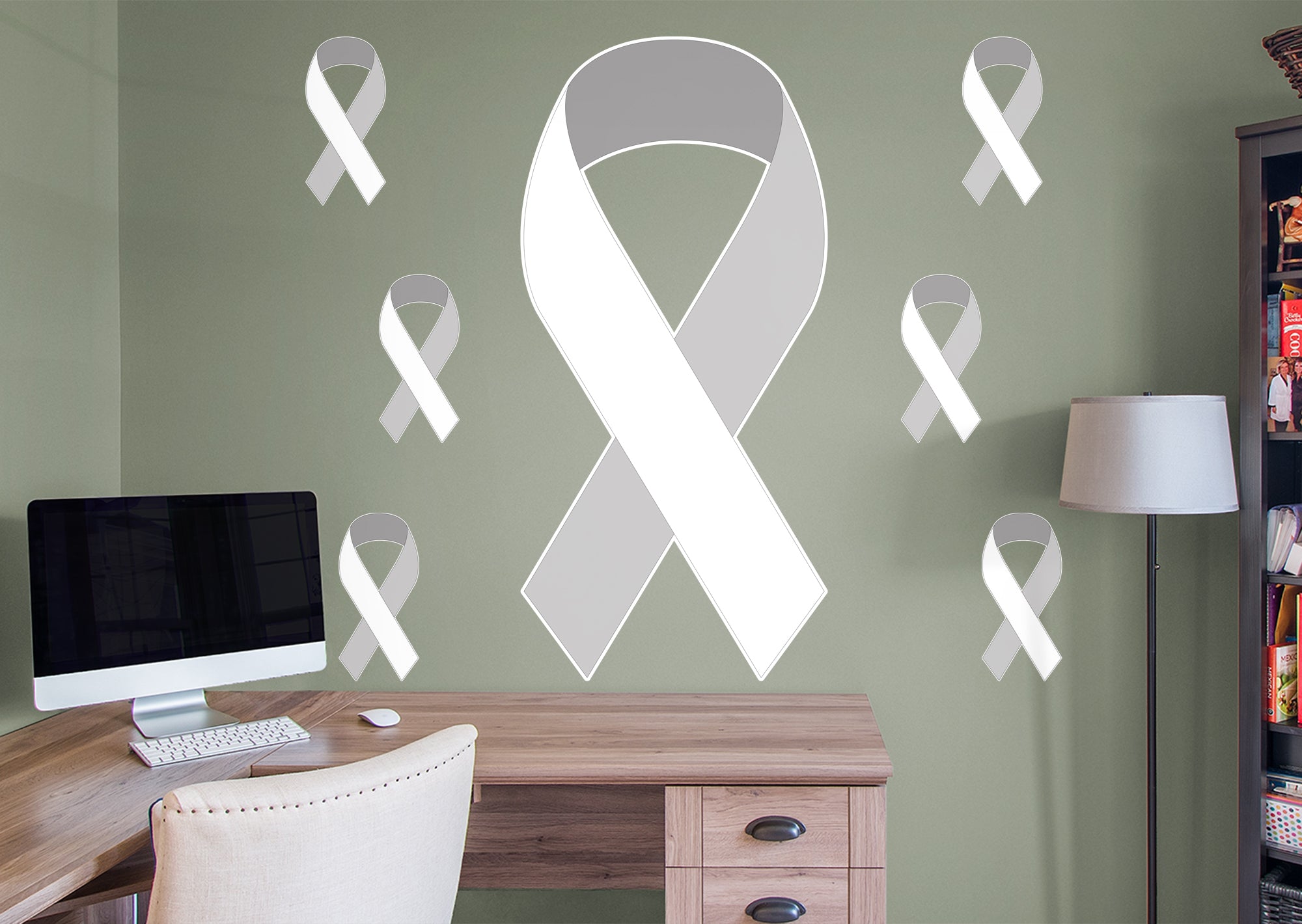 Colors of Cancer Ribbons: American Cancer Society Removable Wall Decal Giant Lung Cancer Ribbon + 6 Decals (24"W x 51"H) by Fath