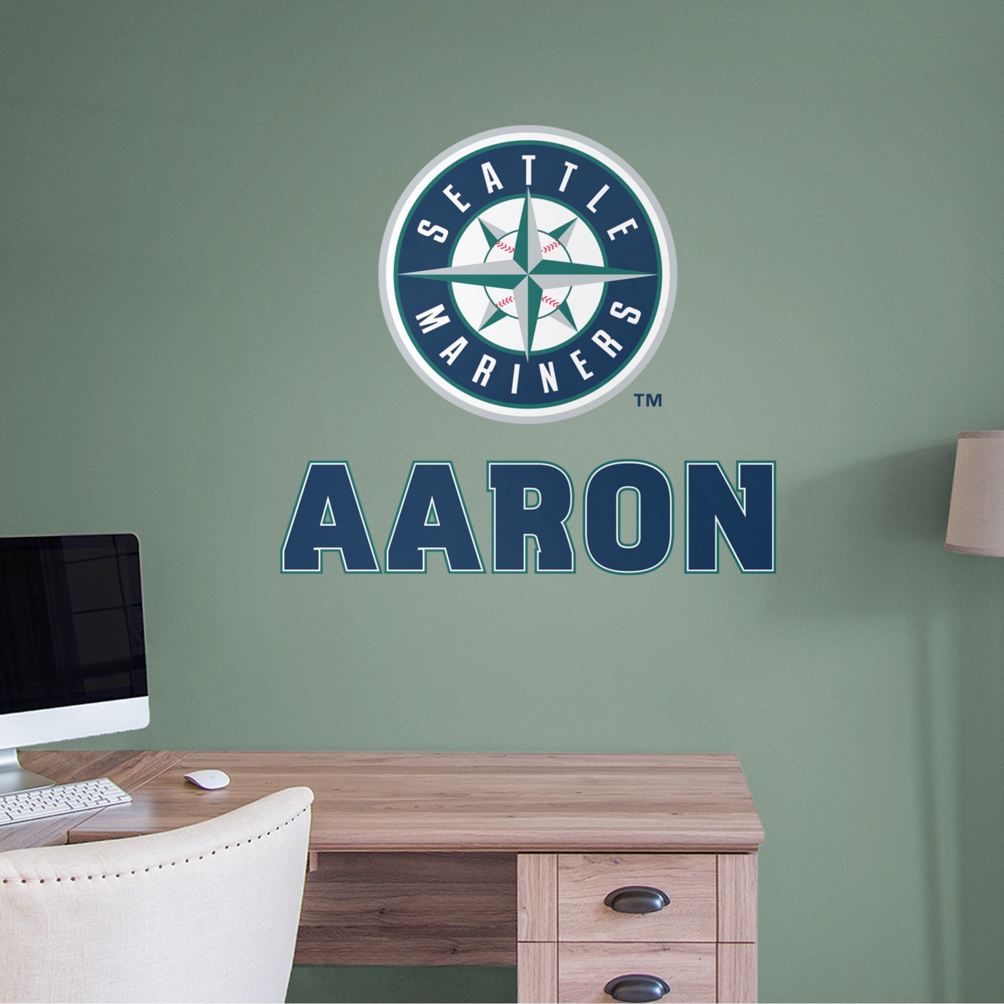 Seattle Mariners: Stacked Personalized Name - Officially Licensed MLB Transfer Decal in Navy (52"W x 39.5"H) by Fathead | Vinyl