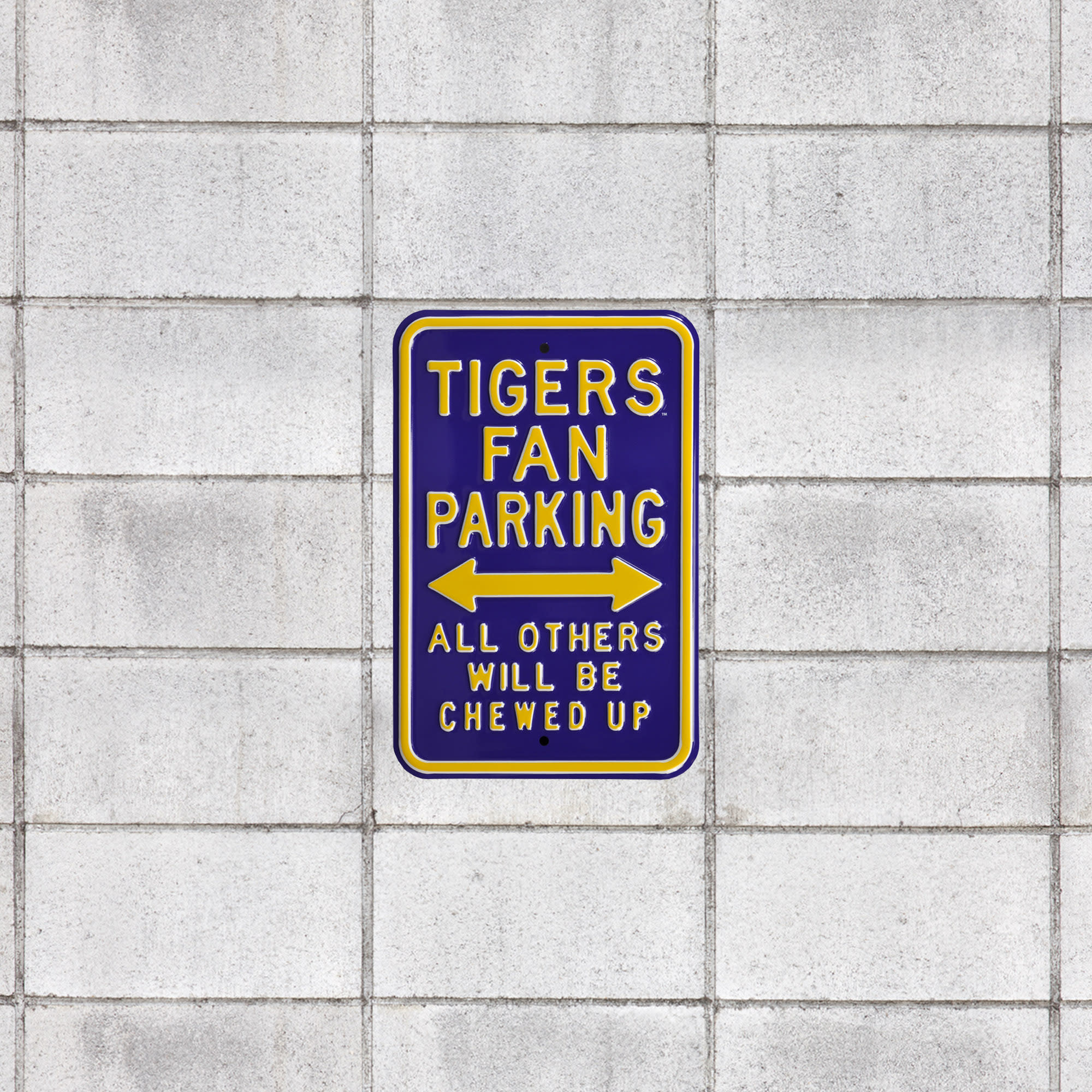 LSU Tigers: Chewed Up Parking - Officially Licensed Metal Street Sign 18.0"W x 12.0"H by Fathead | 100% Steel