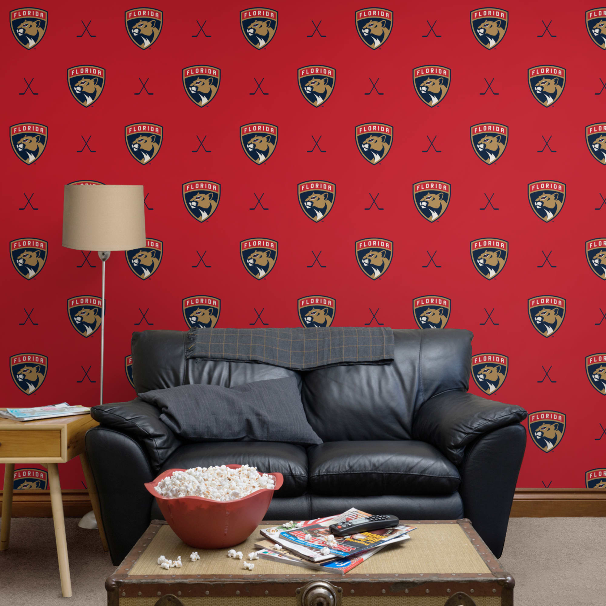 Florida Panthers: Sticks Pattern - Officially Licensed NHL Removable Wallpaper 12" x 12" Sample by Fathead | 100% Vinyl