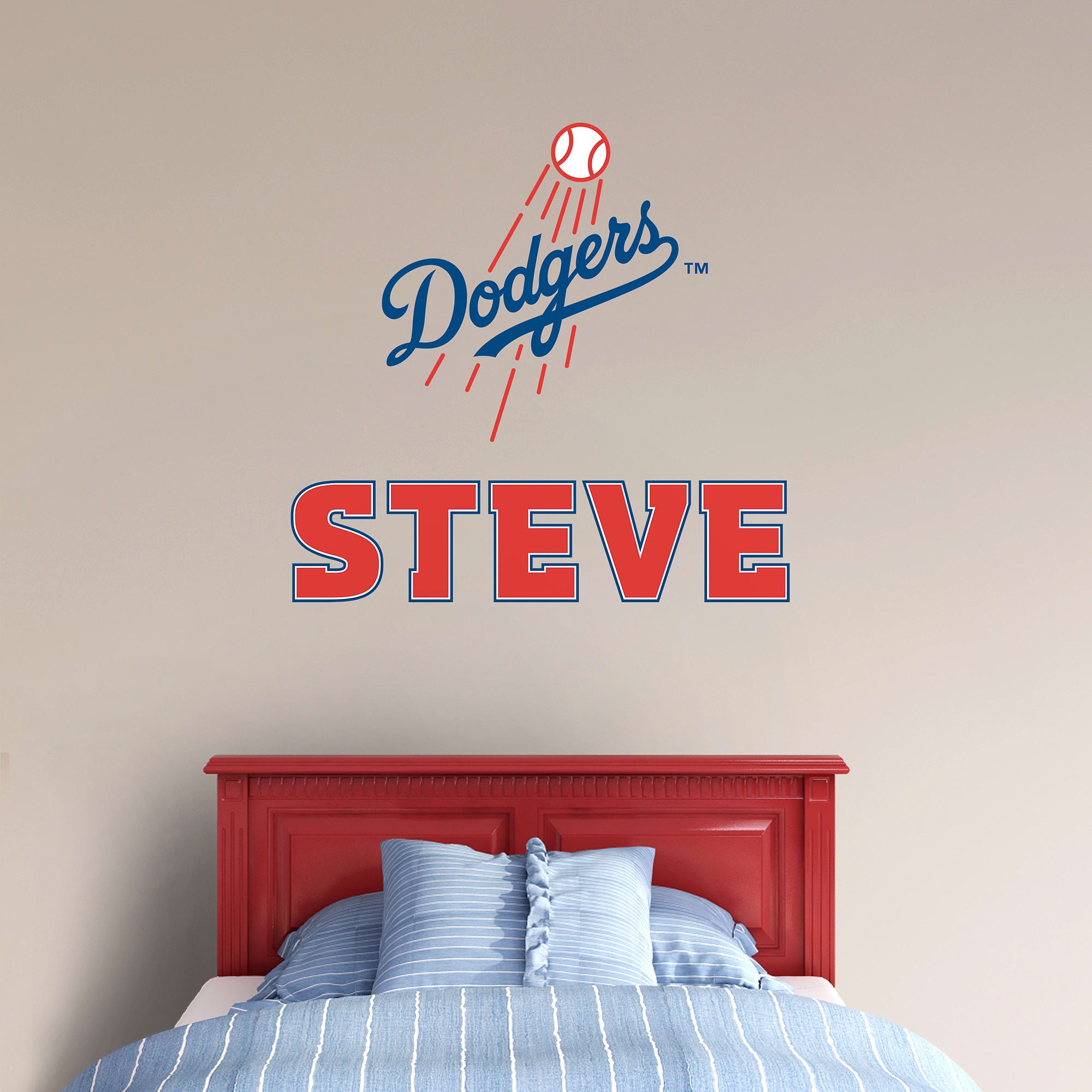 Los Angeles Dodgers: Stacked Personalized Name - Officially Licensed MLB Transfer Decal in Red (52"W x 39.5"H) by Fathead | Viny
