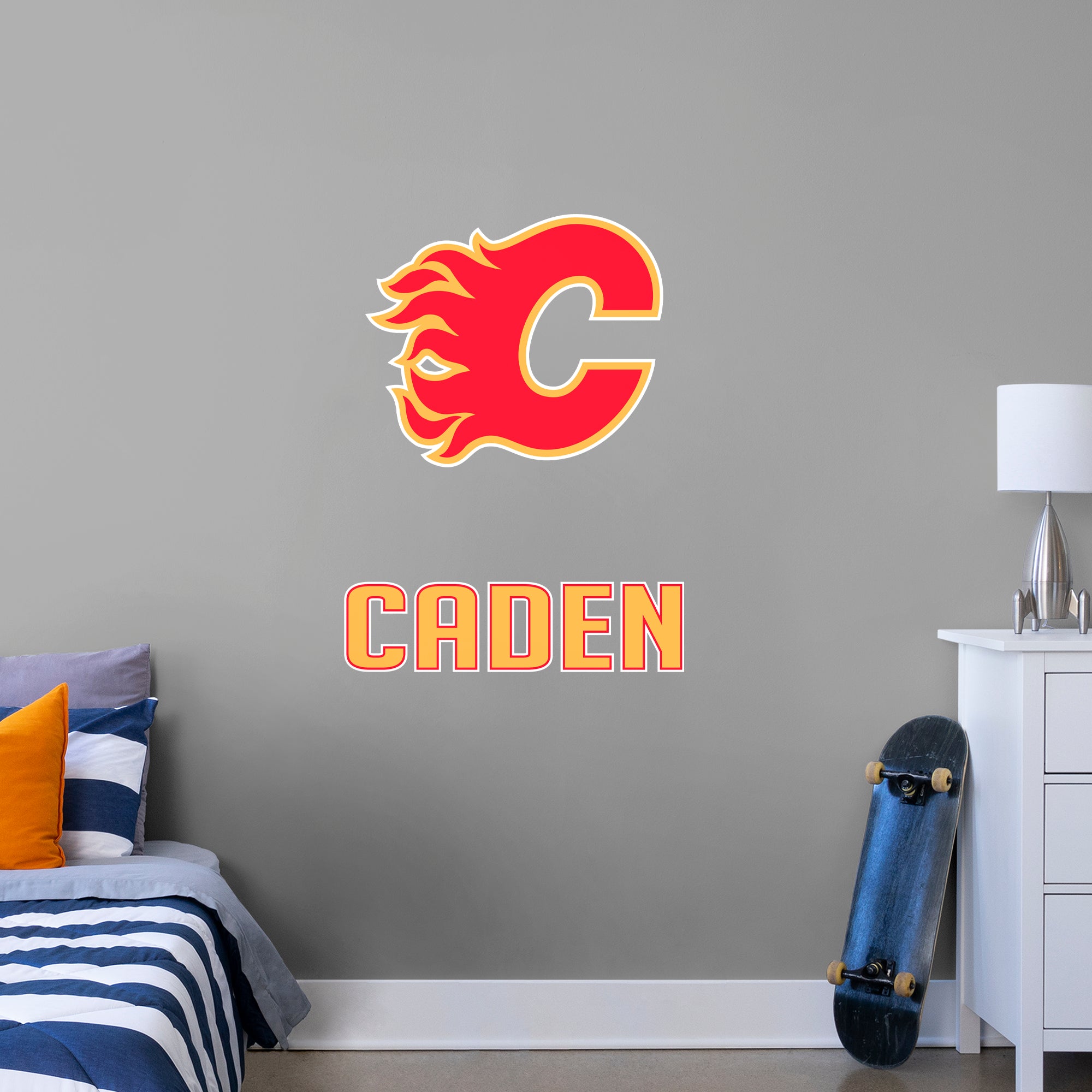 Calgary Flames 2020 Stacked Personalized Name Yellow Text PREMASK - Officially Licensed NHL Removable Wall Decal Giant Transfer