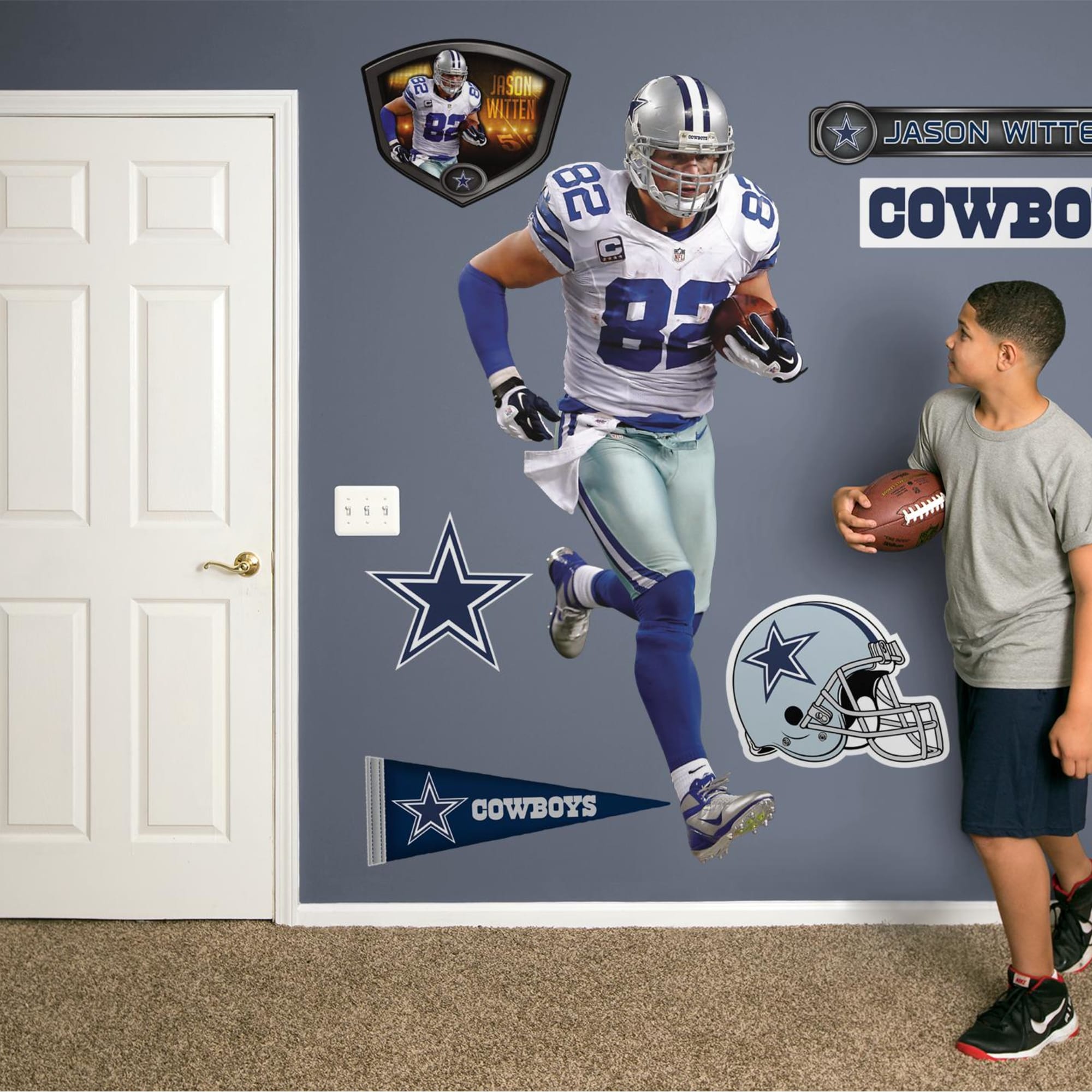 Jason Witten for Dallas Cowboys - Officially Licensed NFL Removable Wall Decal Life-Size Athlete + 9 Decals (34"W x 78"H) by Fat