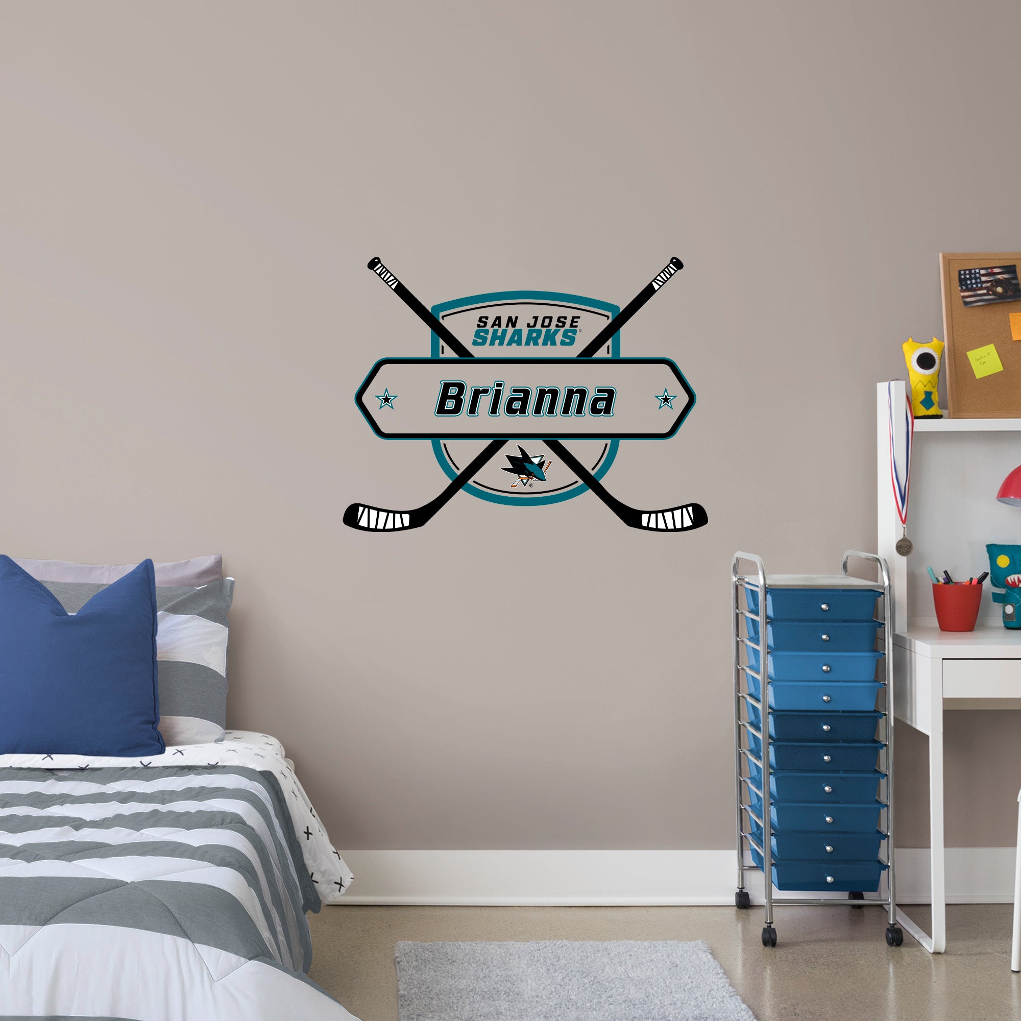 San Jose Sharks 2020 Sticks Personalized Name PREMASK - Officially Licensed NHL Removable Wall Decal Giant Transfer Decal (38"W