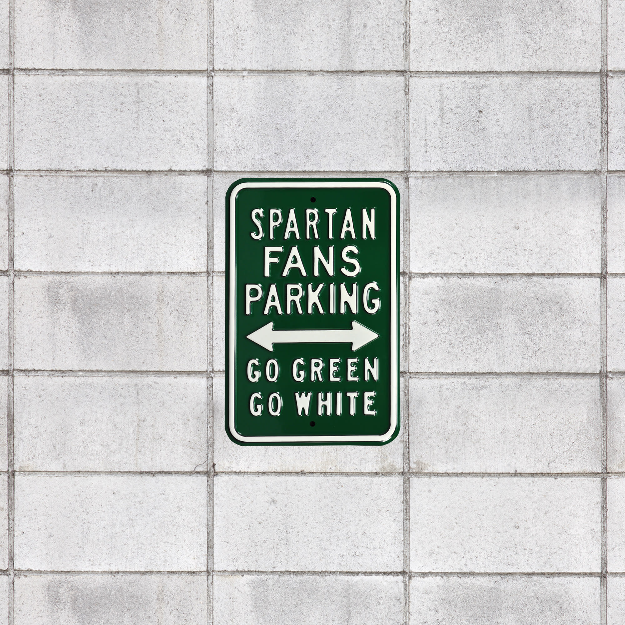 Michigan State Spartans: Go Green, Go White Parking - Officially Licensed Metal Street Sign 18.0"W x 12.0"H by Fathead | 100% St