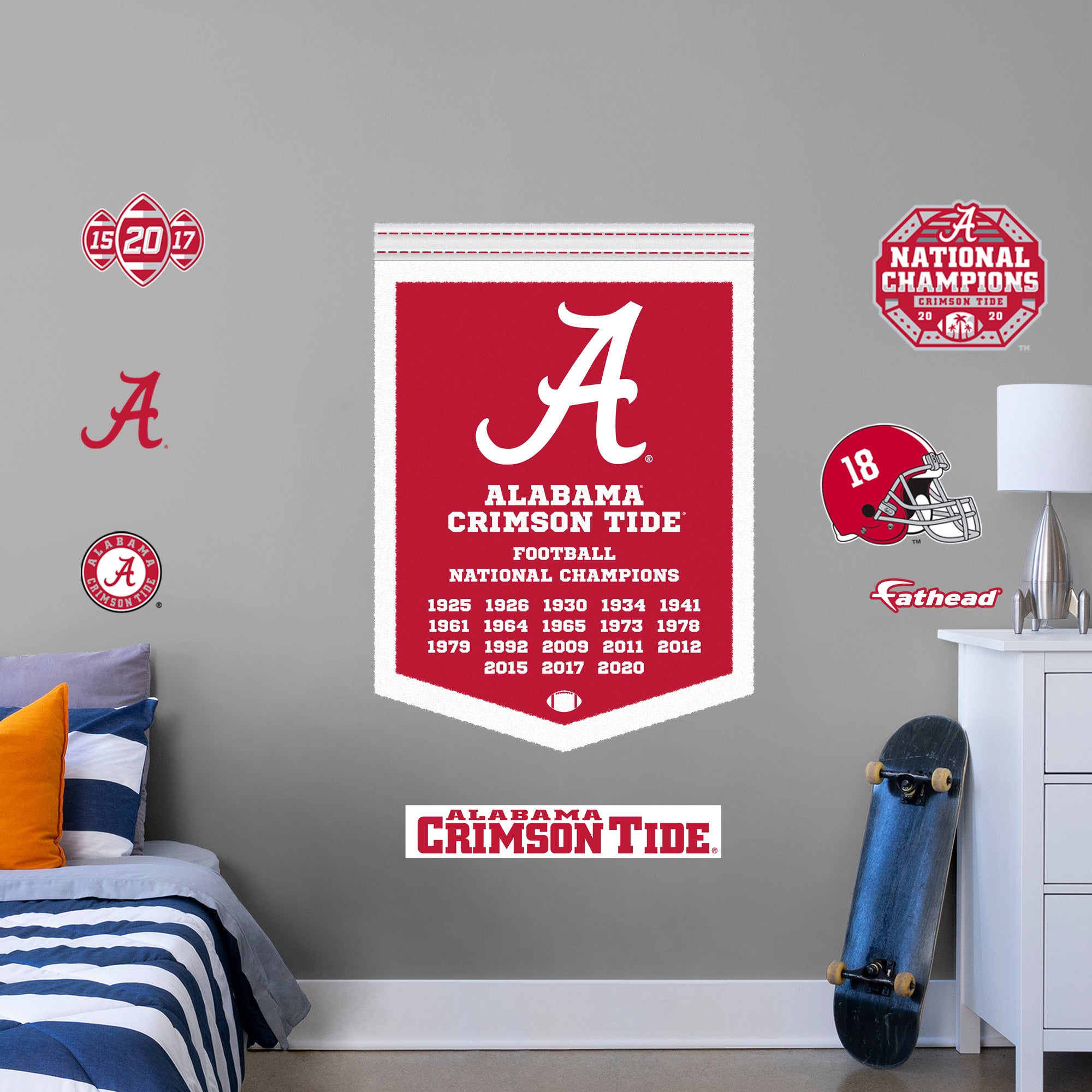Alabama Crimson Tide 2020 Championship Banner - Officially Licensed NCAA Removable Wall Decal Giant Decal (34"W x 48"H) by Fathe