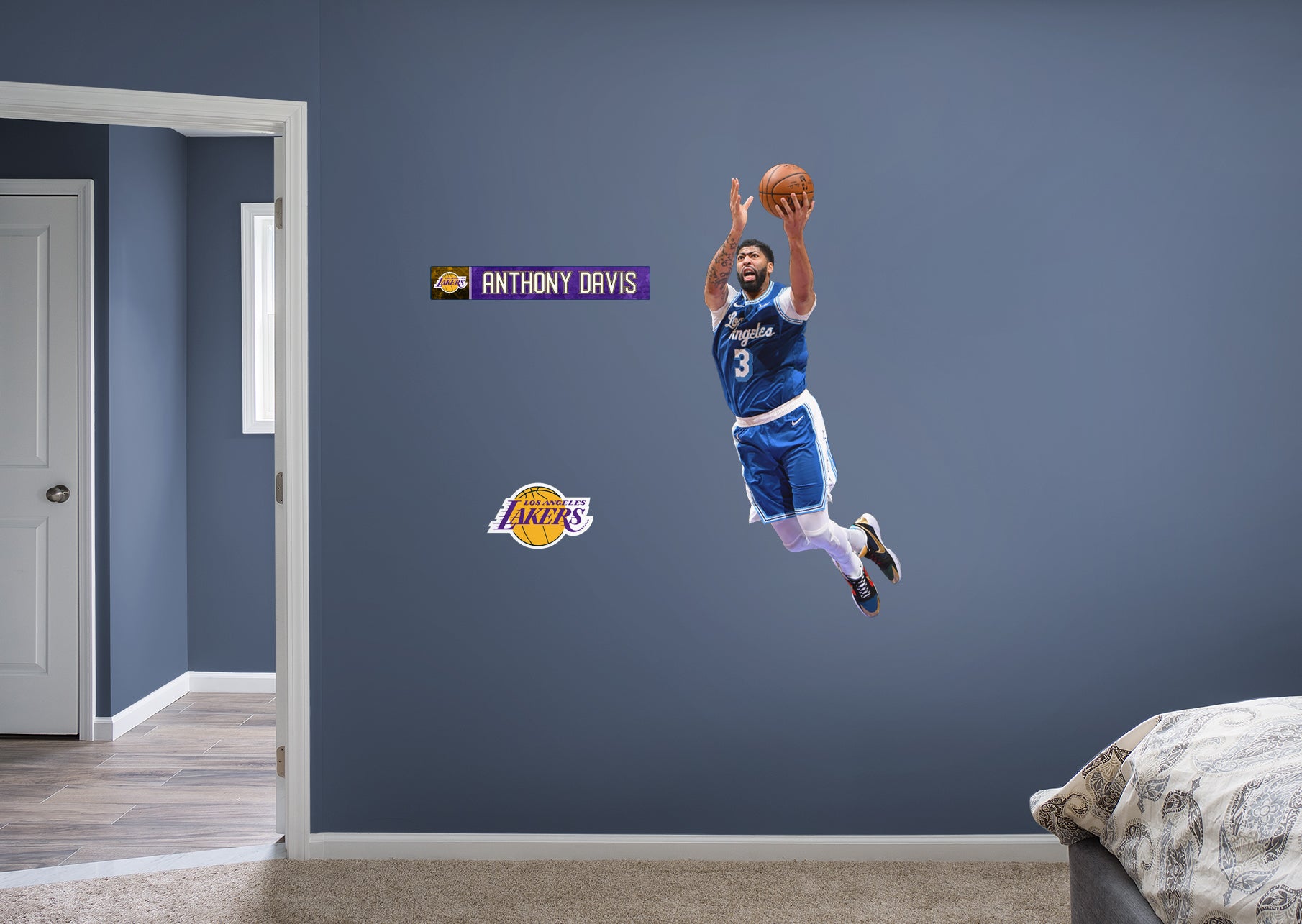 Anthony Davis 2021 Blue Jersey for Los Angeles Lakers - Officially Licensed NBA Removable Wall Decal Giant Athlete + 2 Decals (3