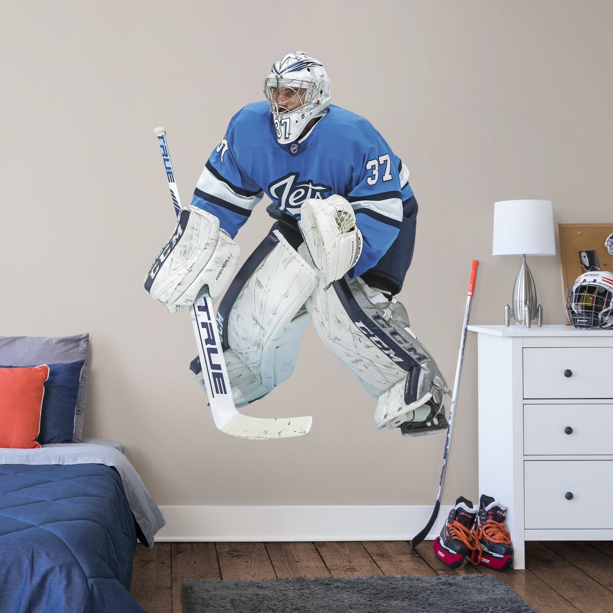 Connor Hellebuyck for Winnipeg Jets: Alternate Sweater - Officially Licensed NHL Removable Wall Decal Life-Size Athlete + 2 Deca