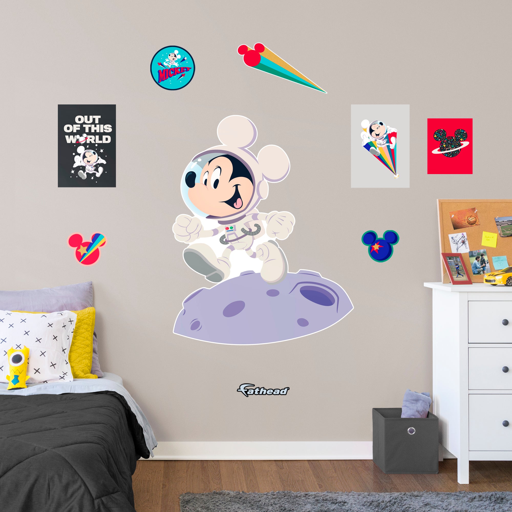 Mickey Mouse on the Moon - Officially Licensed Disney Removable Wall Decal Giant Character + 9 Decals (38"W x 49"H) by Fathead |