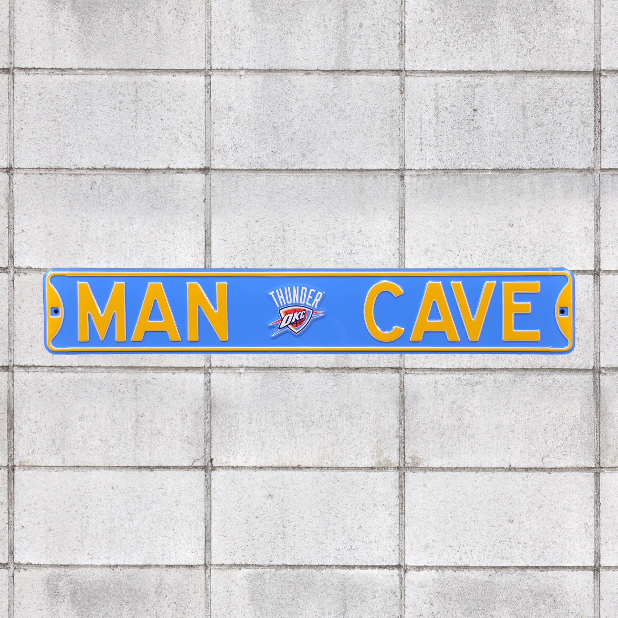 Oklahoma City Thunder: Man Cave - Officially Licensed NBA Metal Street Sign 36.0"W x 6.0"H by Fathead | 100% Steel