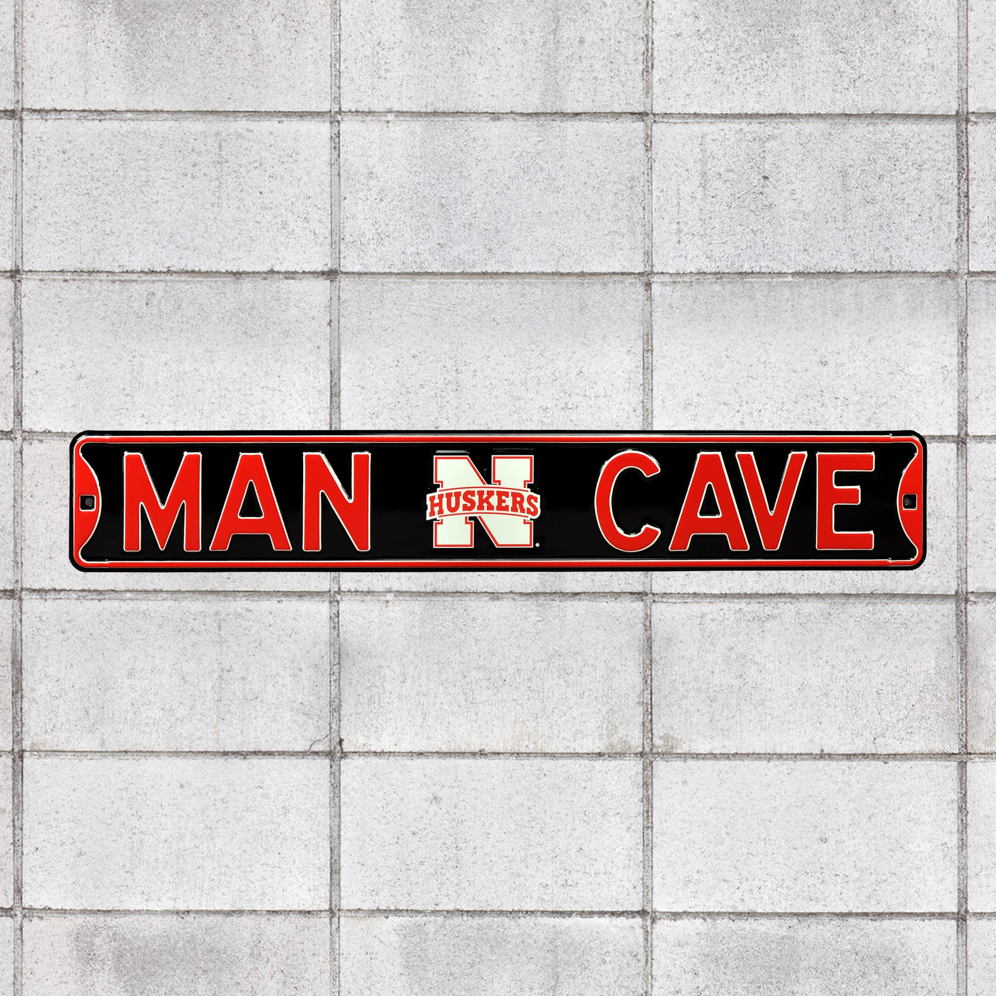 Nebraska Cornhuskers: Man Cave - Officially Licensed Metal Street Sign 36.0"W x 6.0"H by Fathead | 100% Steel