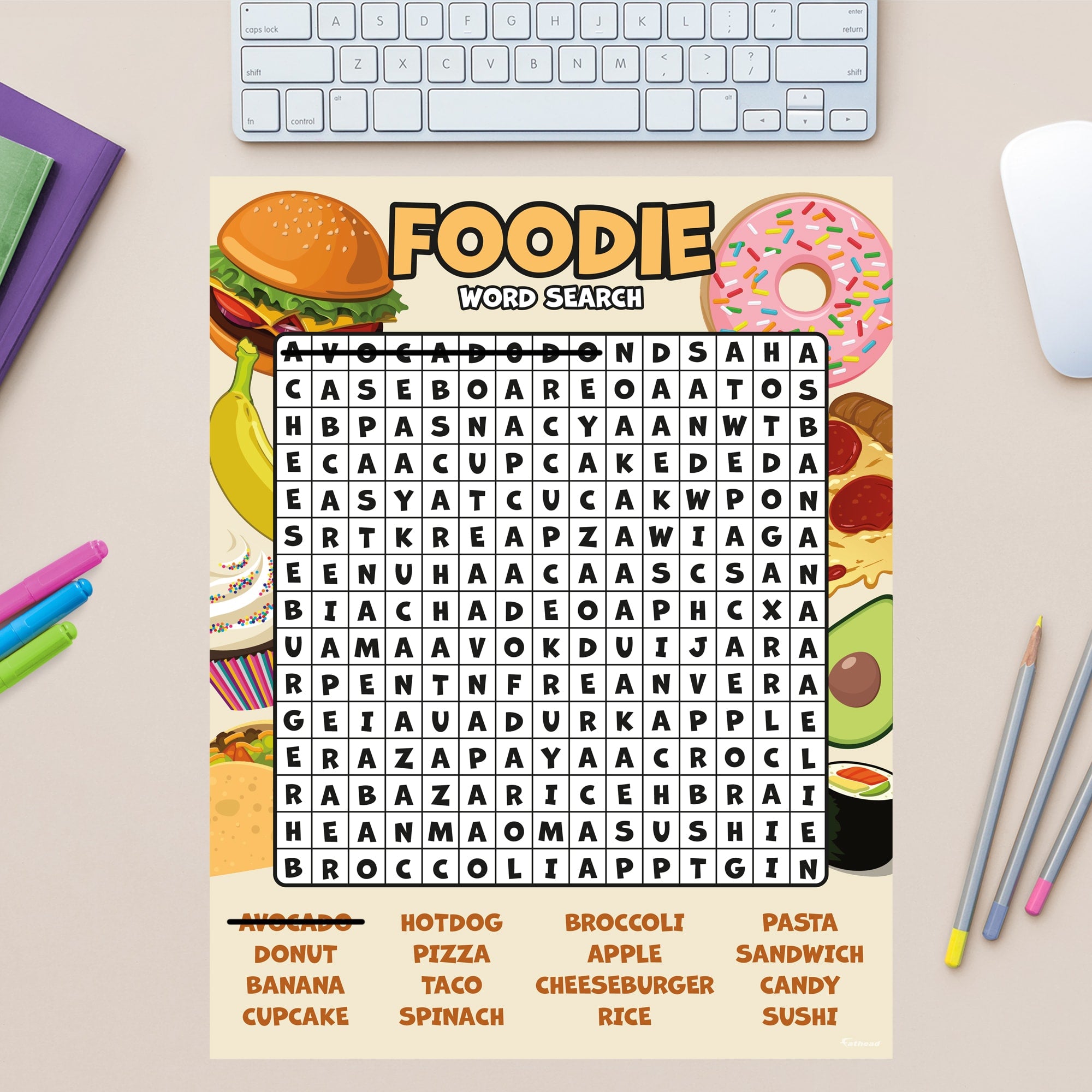 Word Search: Food - Removable Dry Erase Vinyl Decal 12"W x 16.0"H by Fathead