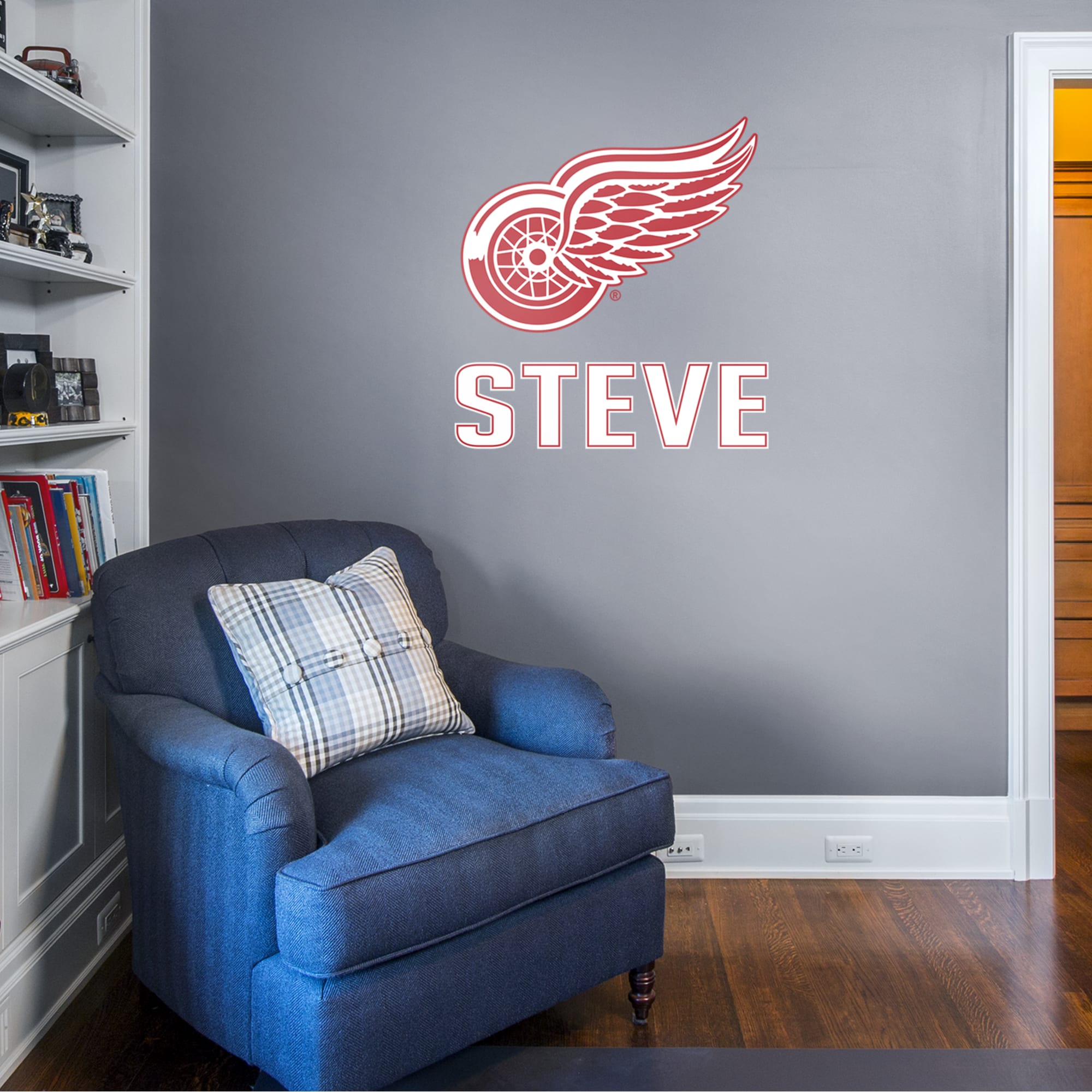 Detroit Red Wings Stacked Personalized Name - Officially Licensed NHL Transfer Decal in White (39.5"W x 52"H) by Fathead | Vinyl