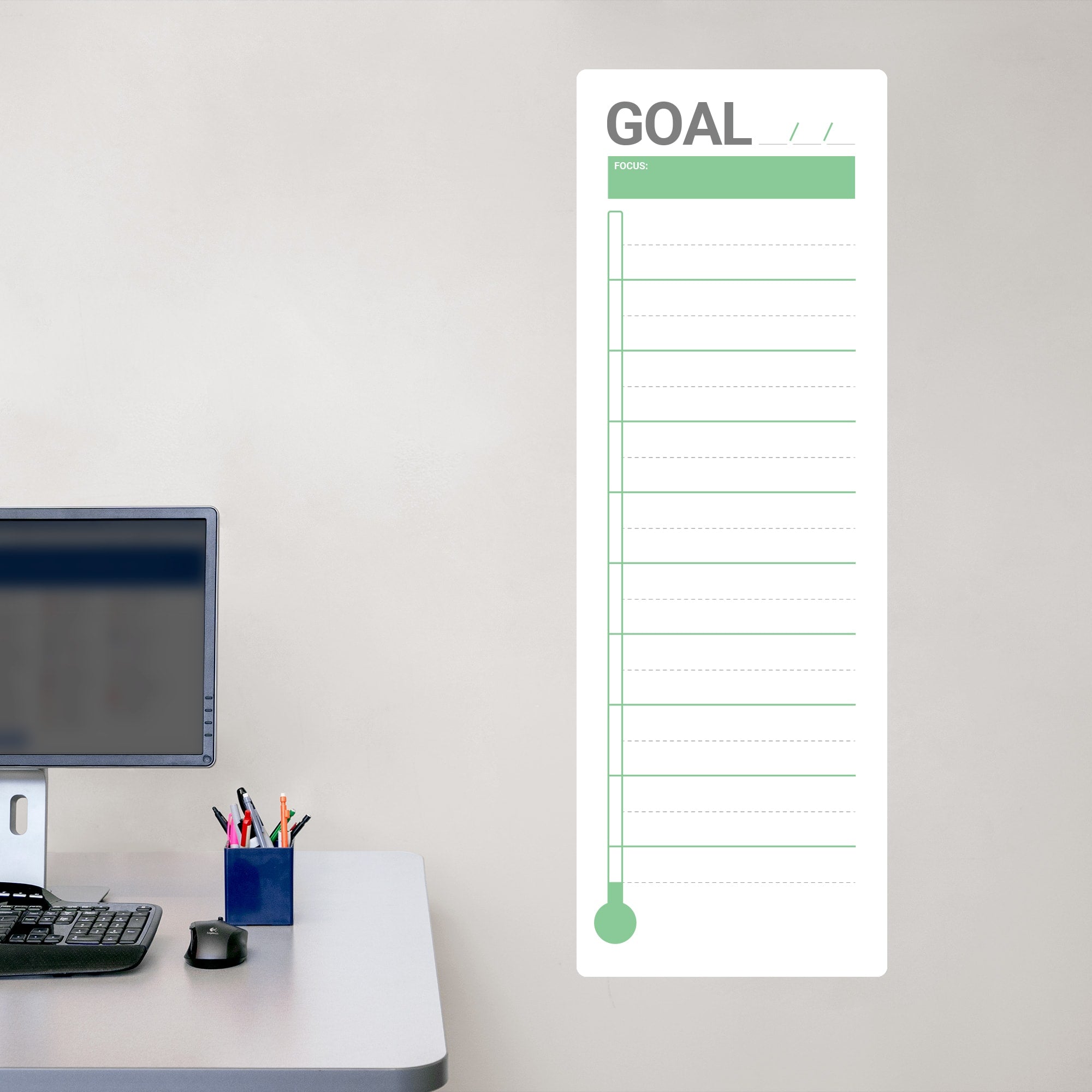 Goal Thermometer: Minamalist Design - Removable Dry Erase Vinyl Decal in Green (42"W x 14"H) by Fathead
