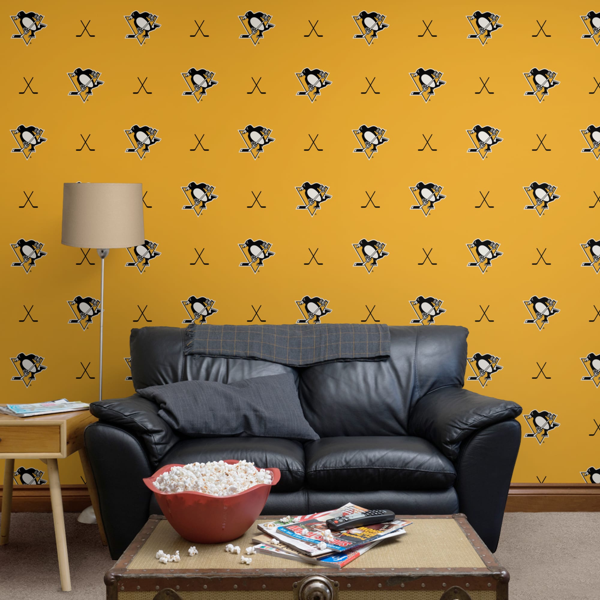 Pittsburgh Penguins: Sticks Pattern - Officially Licensed NHL Removable Wallpaper 12" x 12" Sample by Fathead