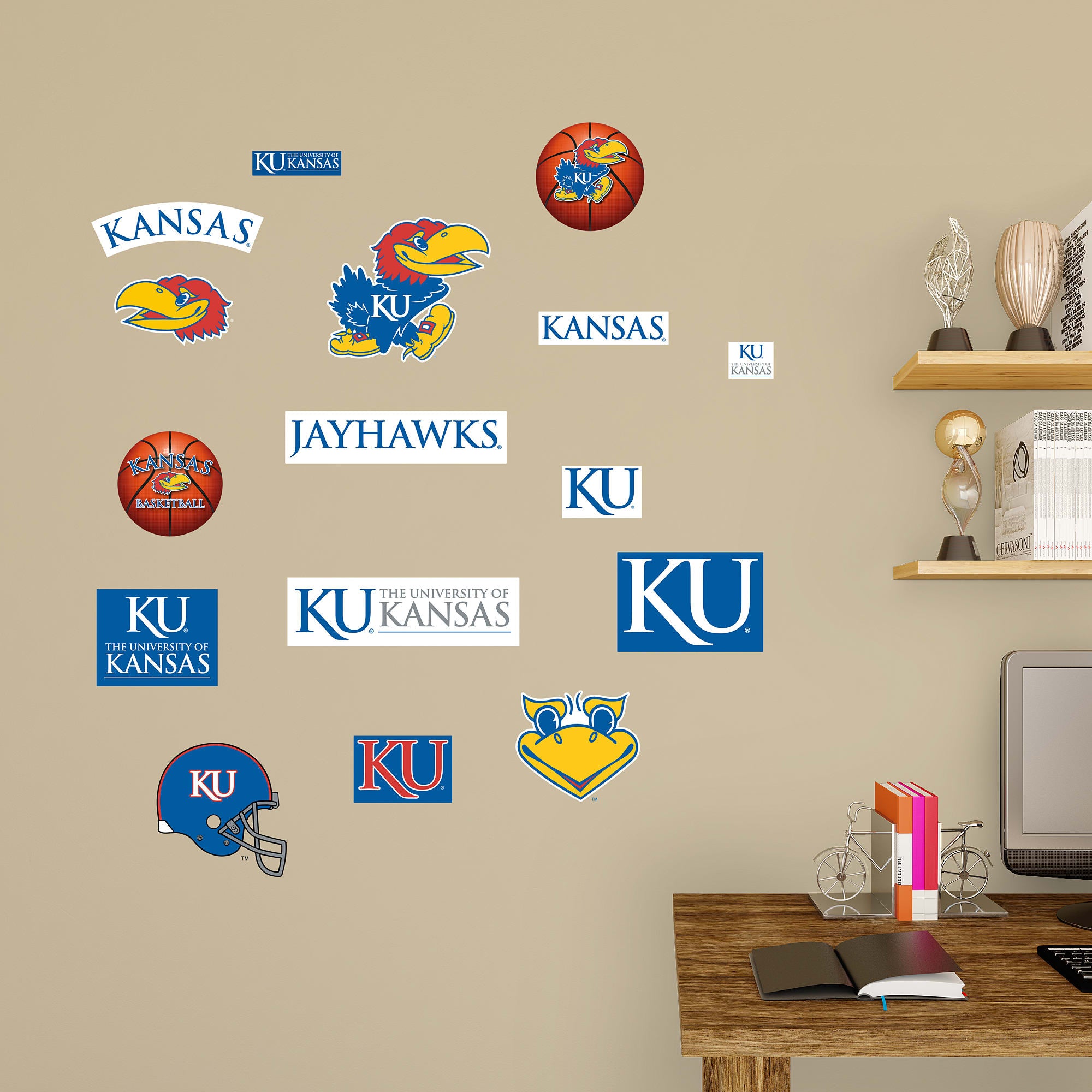 Kansas Jayhawks: Logo Assortment - Officially Licensed Removable Wall Decals 75"W x 39.5"H by Fathead | Vinyl