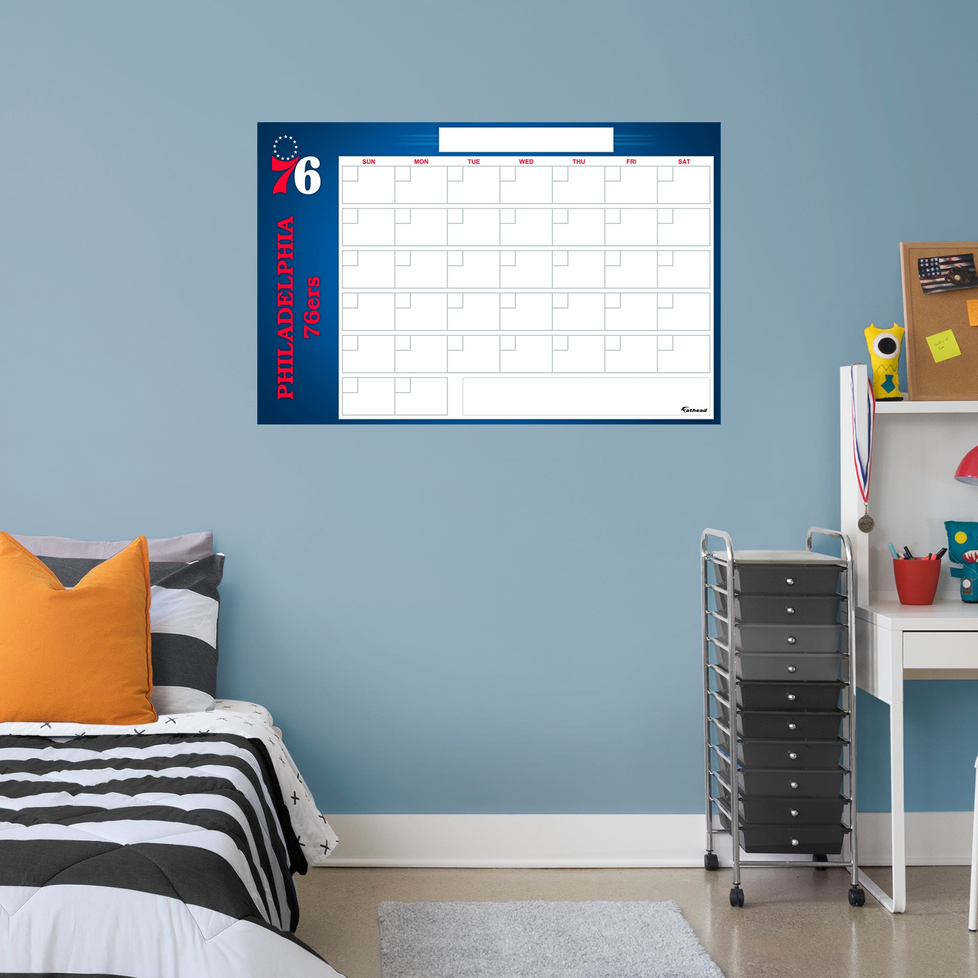 Philadelphia 76ers Dry Erase Calendar - Officially Licensed NBA Removable Wall Decal Giant Decal (34"W x 52"H) by Fathead | Viny