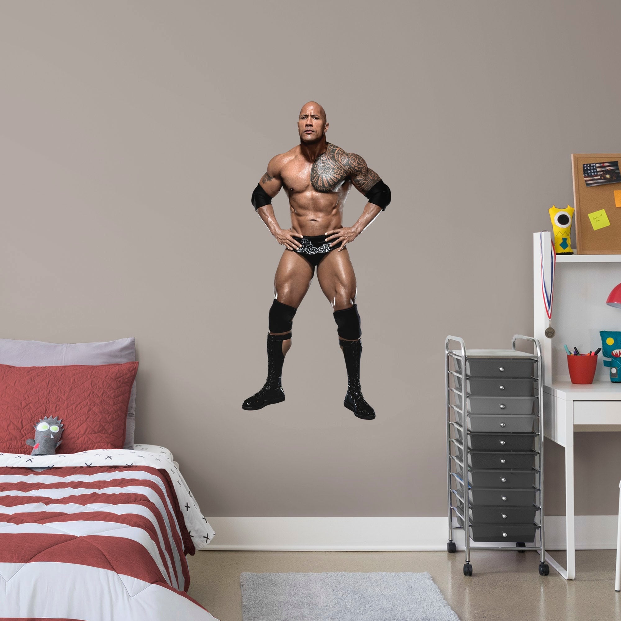 THE ROCK for WWE - OFFICIALLY LICENSED REMOVABLE Wall DECAL Giant Superstar + 2 Decals (24"W x 51"H) by Fathead | Vinyl