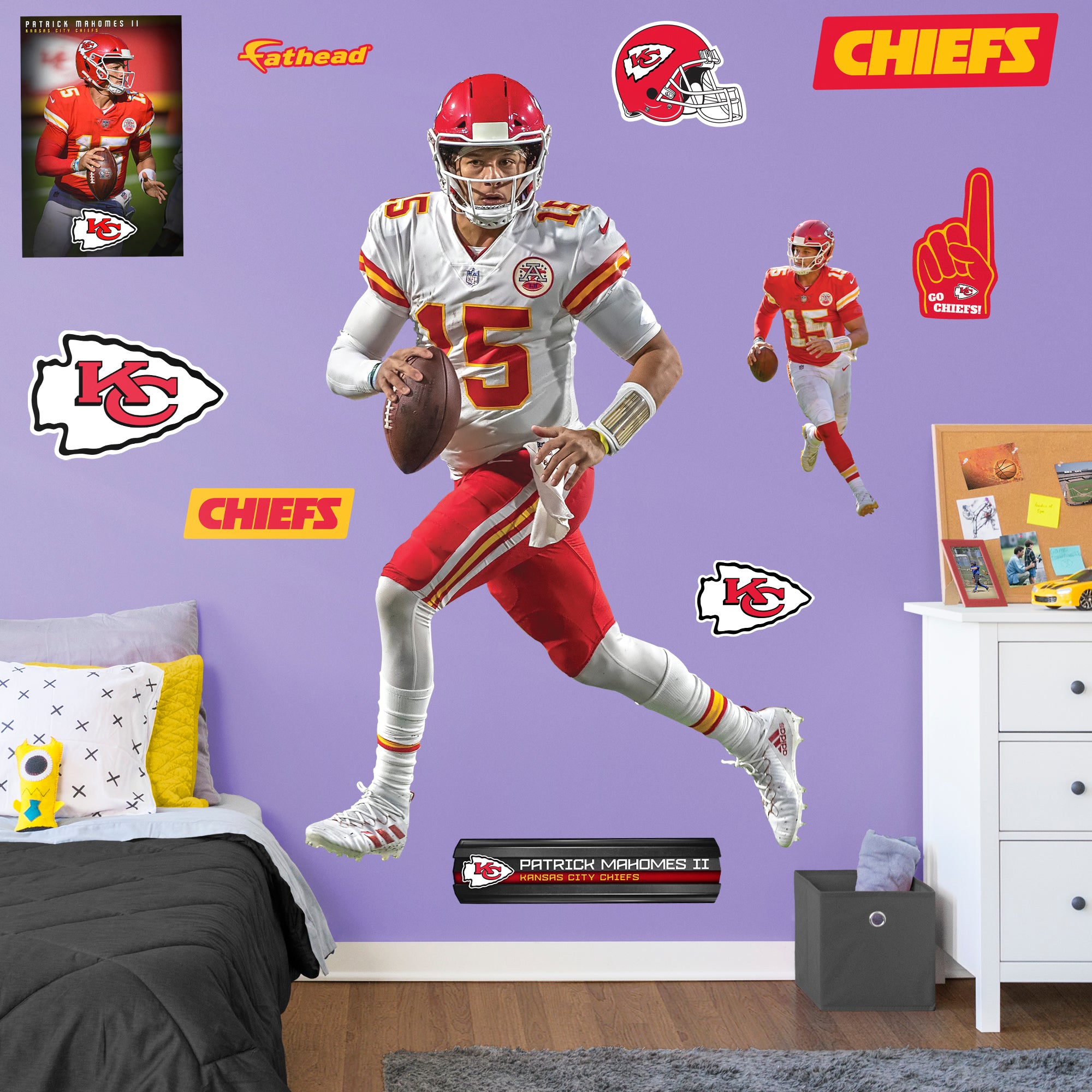 Patrick Mahomes II 2020 White Jersey - Officially Licensed NFL Removable Wall Decal Life-Size Athlete + 10 Decals (47"W x 74"H)
