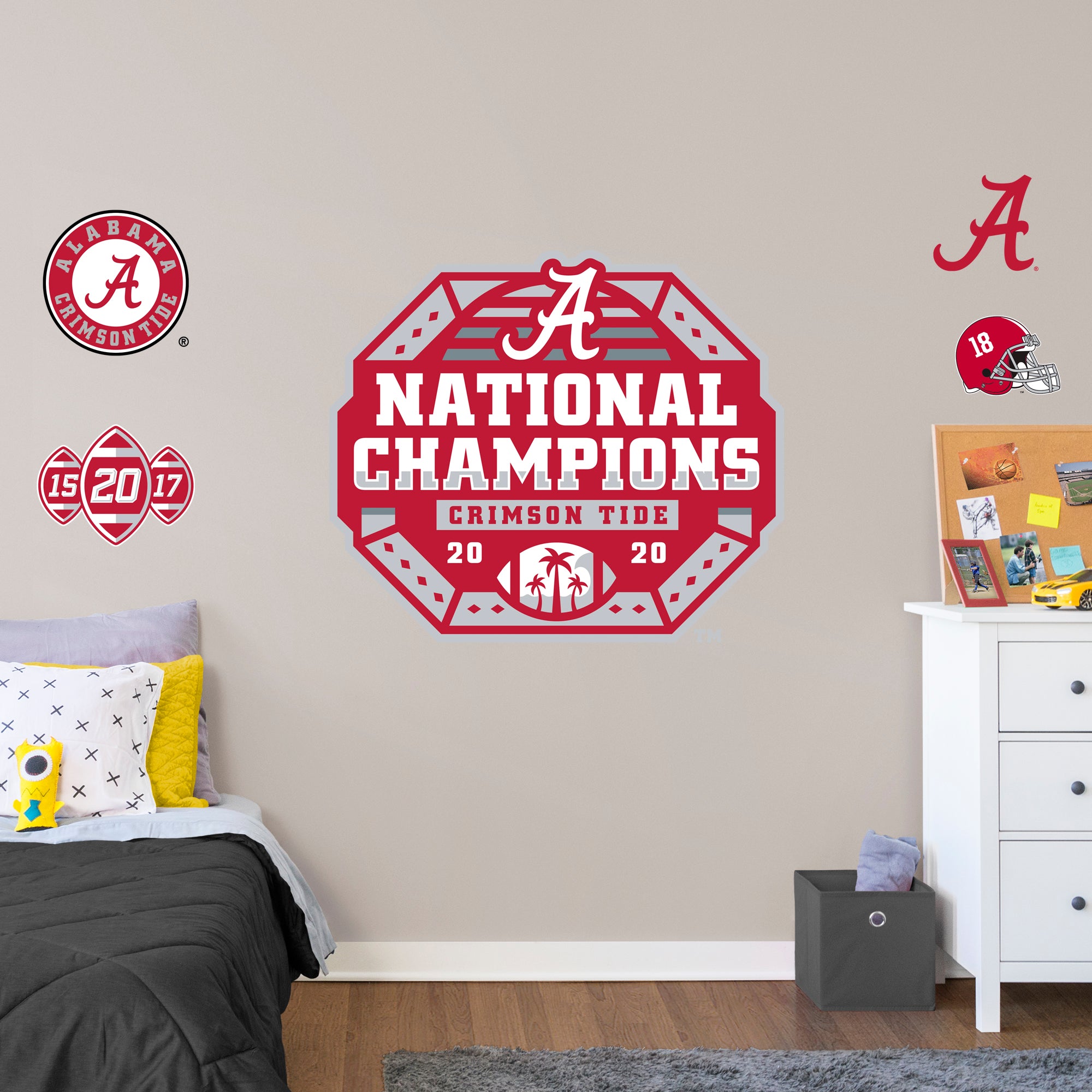 Alabama Crimson Tide 2020 Champions Logo - Officially Licensed NCAA Removable Wall Decal Giant Logo + 4 Decals (44.5"W x 38.5"H)