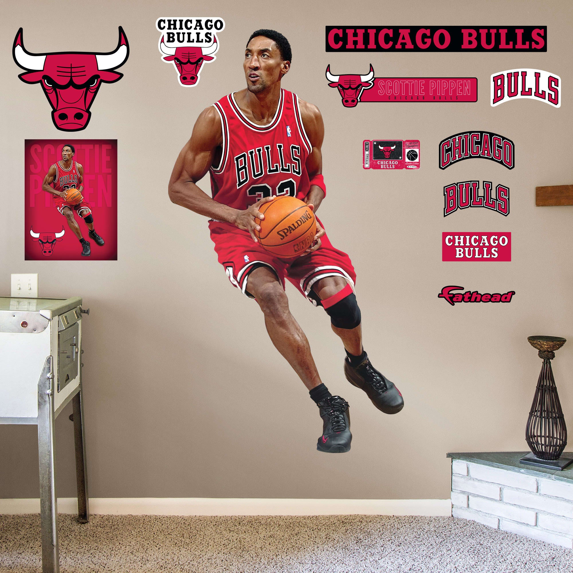 Scottie Pippen for Chicago Bulls - Officially Licensed NBA Removable Wall Decal Life-Size Athlete + 10 Decals (43"W x 78"H) by F