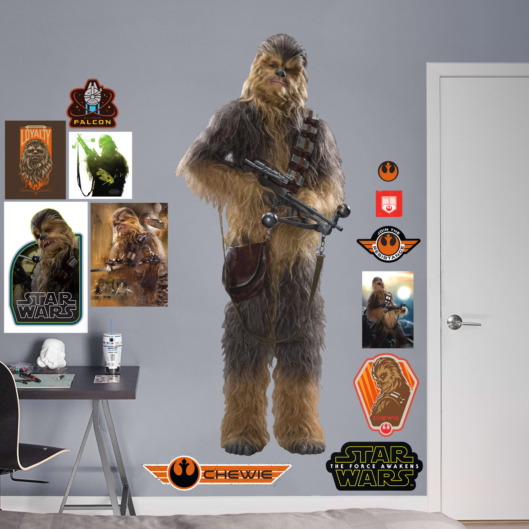 Chewbacca - Star Wars: The Force Awakens - Officially Licensed Removable Wall Decal Life-Size Character + 12 Decals (35"W x 78"H