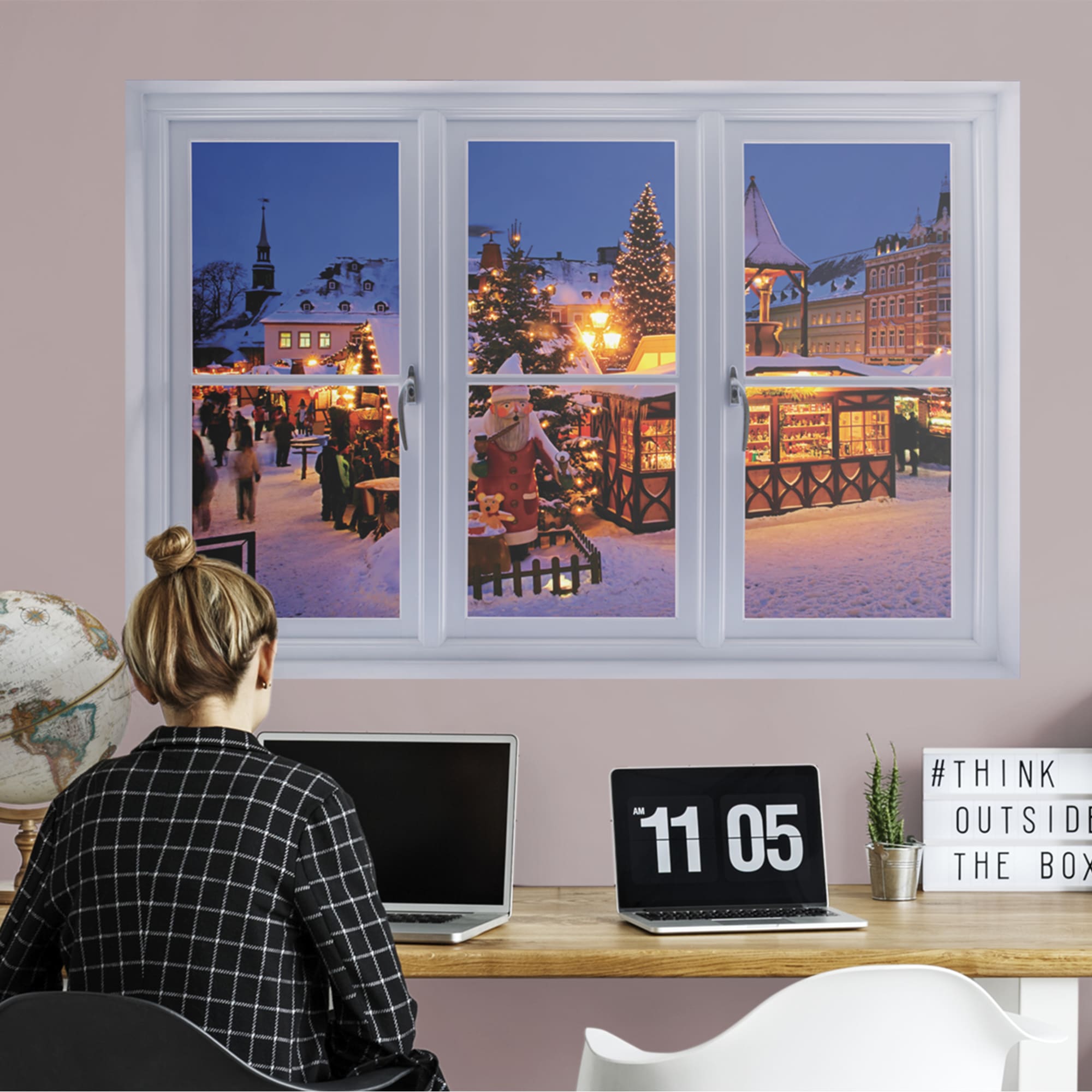 Instant Window: Christmas Market at Night - Removable Wall Graphic 51.0"W x 34.0"H by Fathead | Vinyl