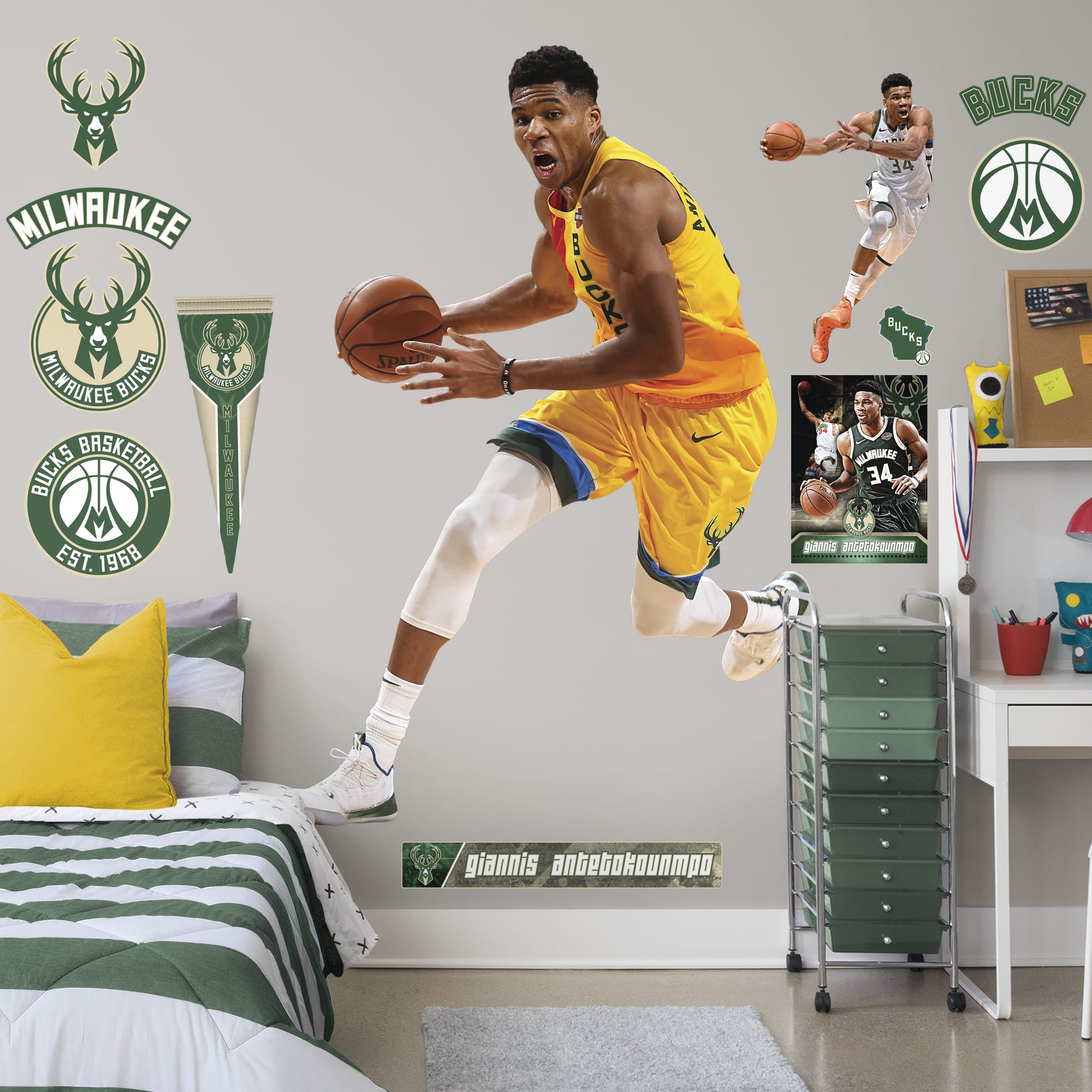 Giannis Antetokounmpo for Milwaukee Bucks: City Jersey - Officially Licensed NBA Removable Wall Decal Life-Size Athlete + 13 Dec