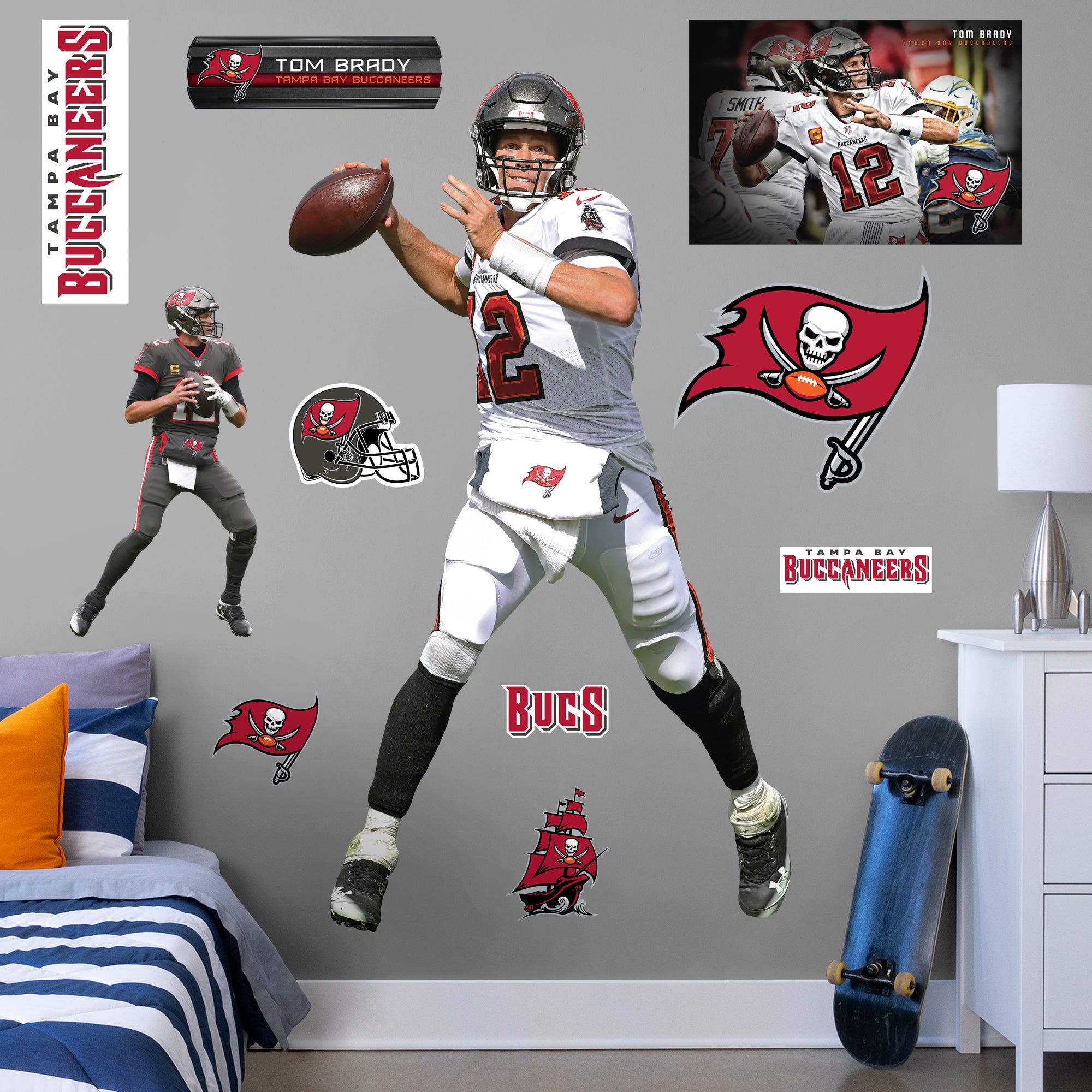 Tom Brady for Tampa Bay Buccaneers: Pass - Officially Licensed NFL Removable Wall Decal Life-Size Athlete + 10 Decals by Fathead