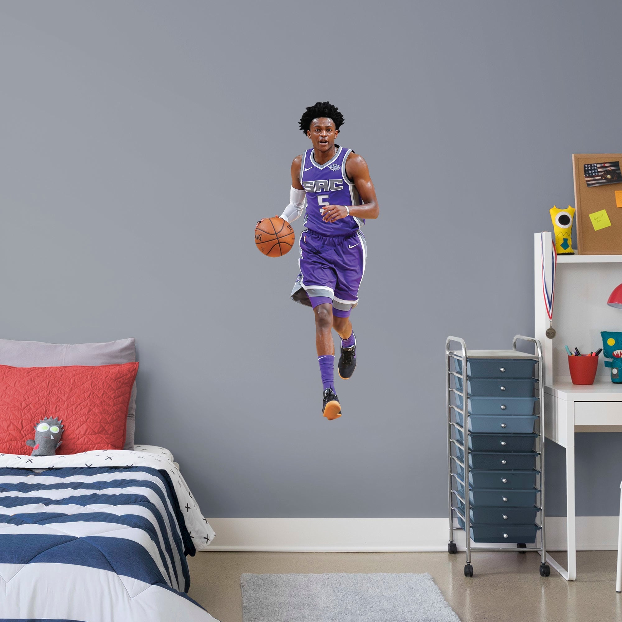 DeAaron Fox for Sacramento Kings - Officially Licensed NBA Removable Wall Decal Giant Athlete + 2 Decals (20"W x 52"H) by Fathe