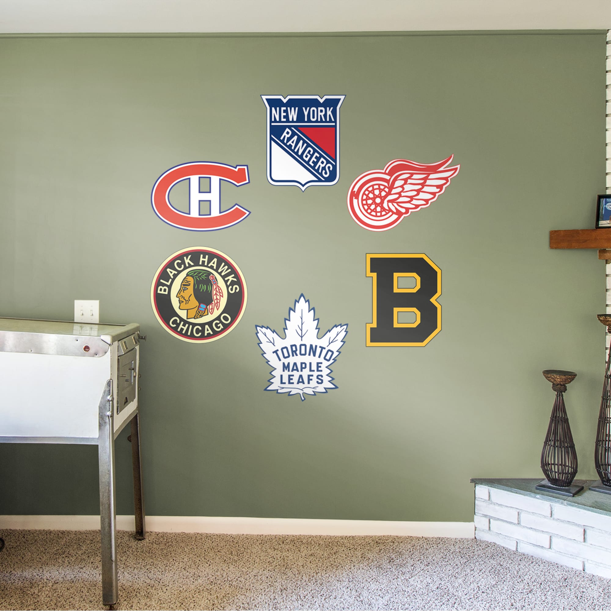 NHL: Original Six Vintage Logos - Officially Licensed Removable Wall Decals 52.0"W x 39.0"H by Fathead | Vinyl