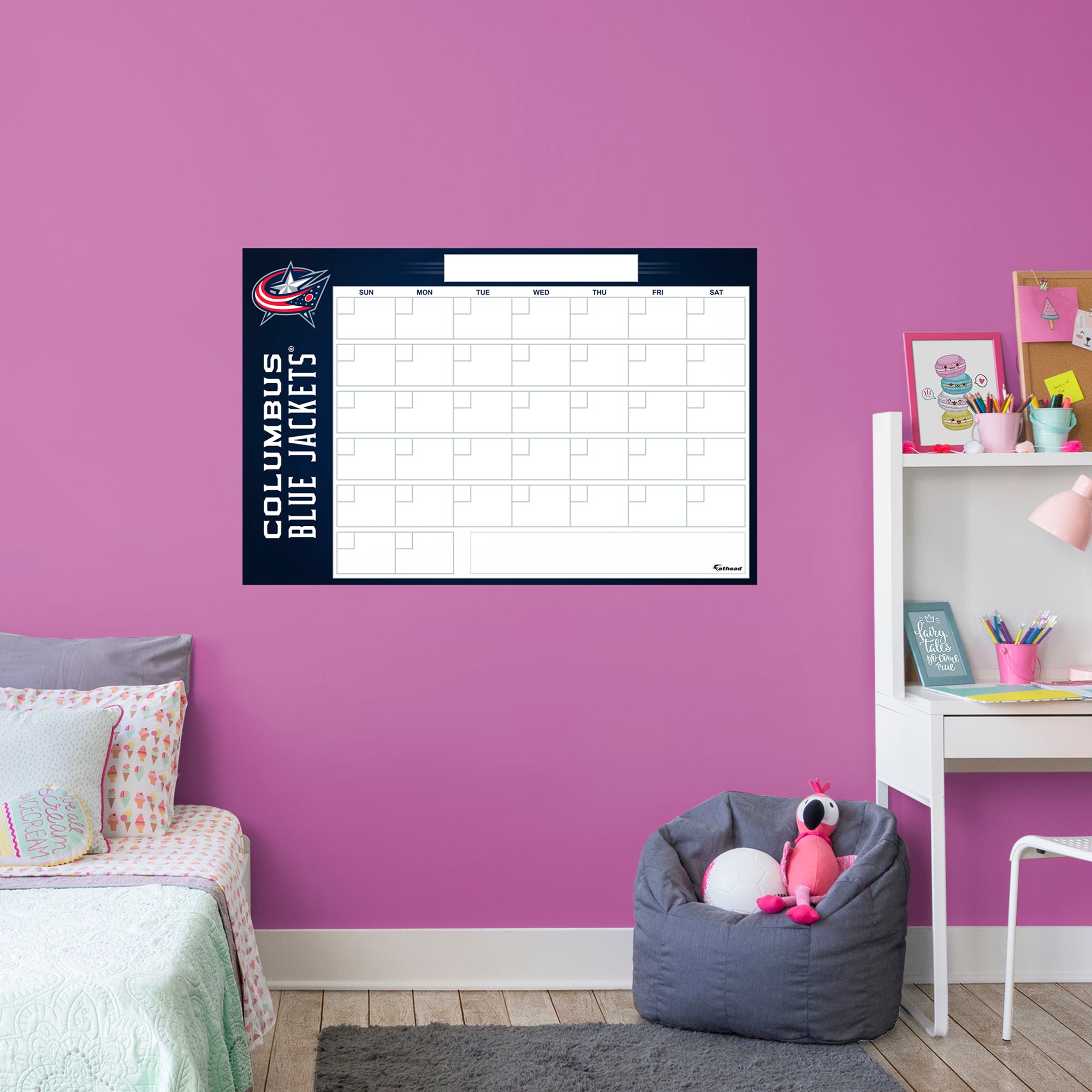 Columbus Blue Jackets Dry Erase Calendar - Officially Licensed NHL Removable Wall Decal Giant Decal (57"W x 34"H) by Fathead | V