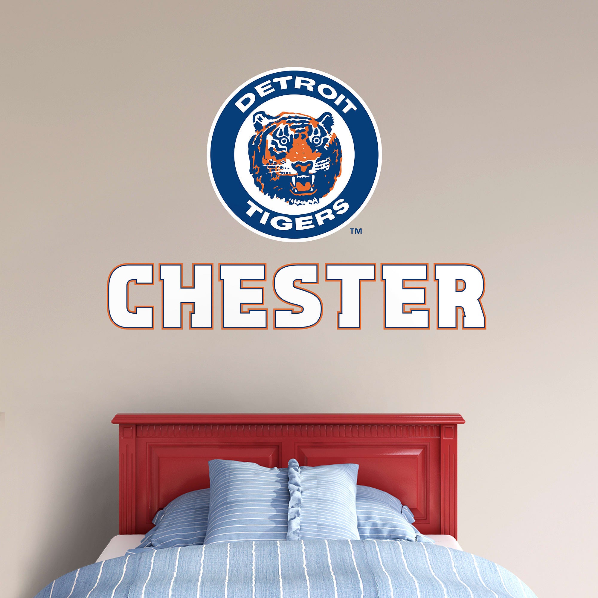 Detroit Tigers: Classic Stacked Personalized Name - Officially Licensed MLB Transfer Decal in White (52"W x 39.5"H) by Fathead |
