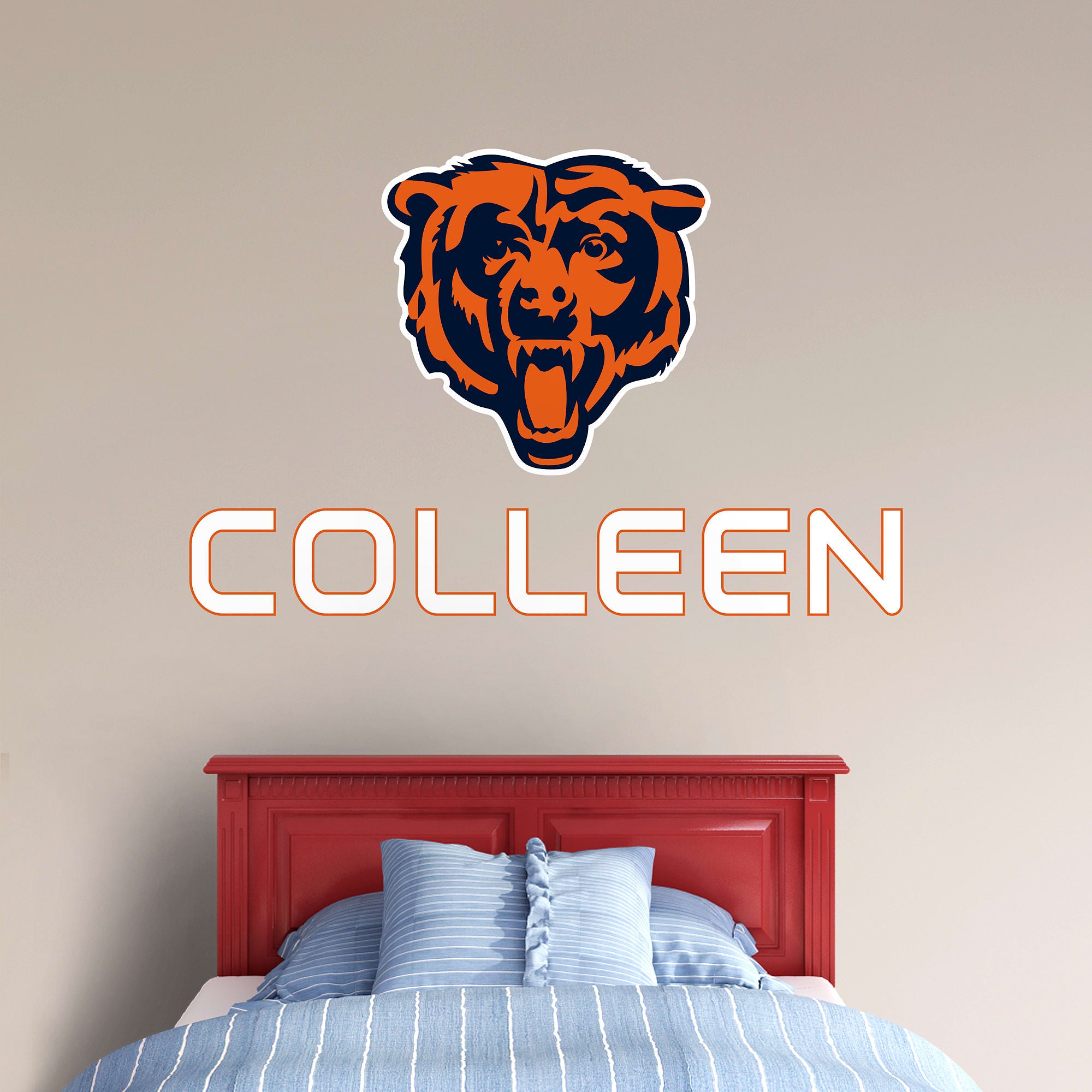 Chicago Bears: Bear Logo Stacked Personalized Name - Officially Licensed NFL Transfer Decal in White (52"W x 39.5"H) by Fathead
