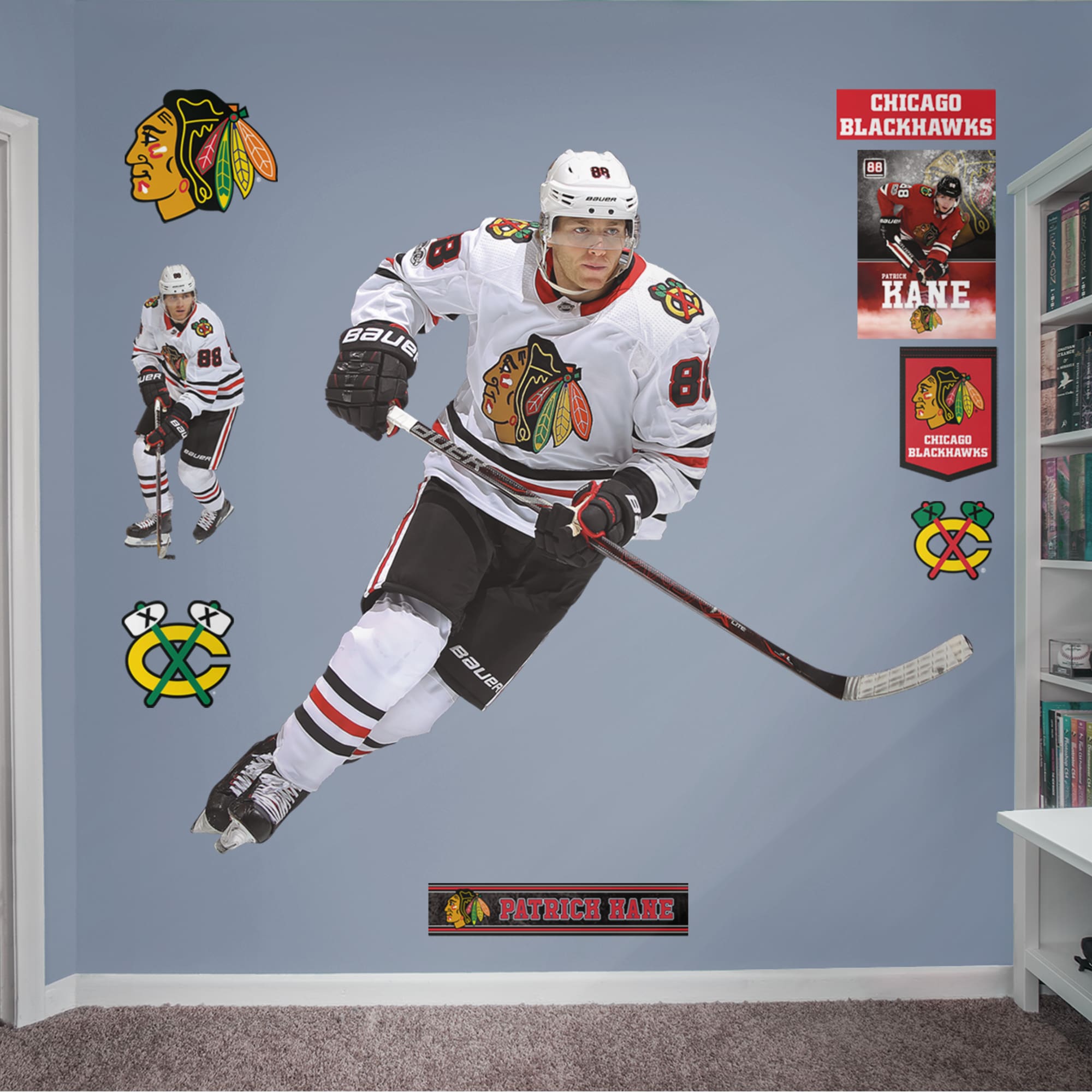 Patrick Kane for Chicago Blackhawks - Officially Licensed NHL Removable Wall Decal Life-Size Athlete + 9 Decals (78"W x 70"H) by