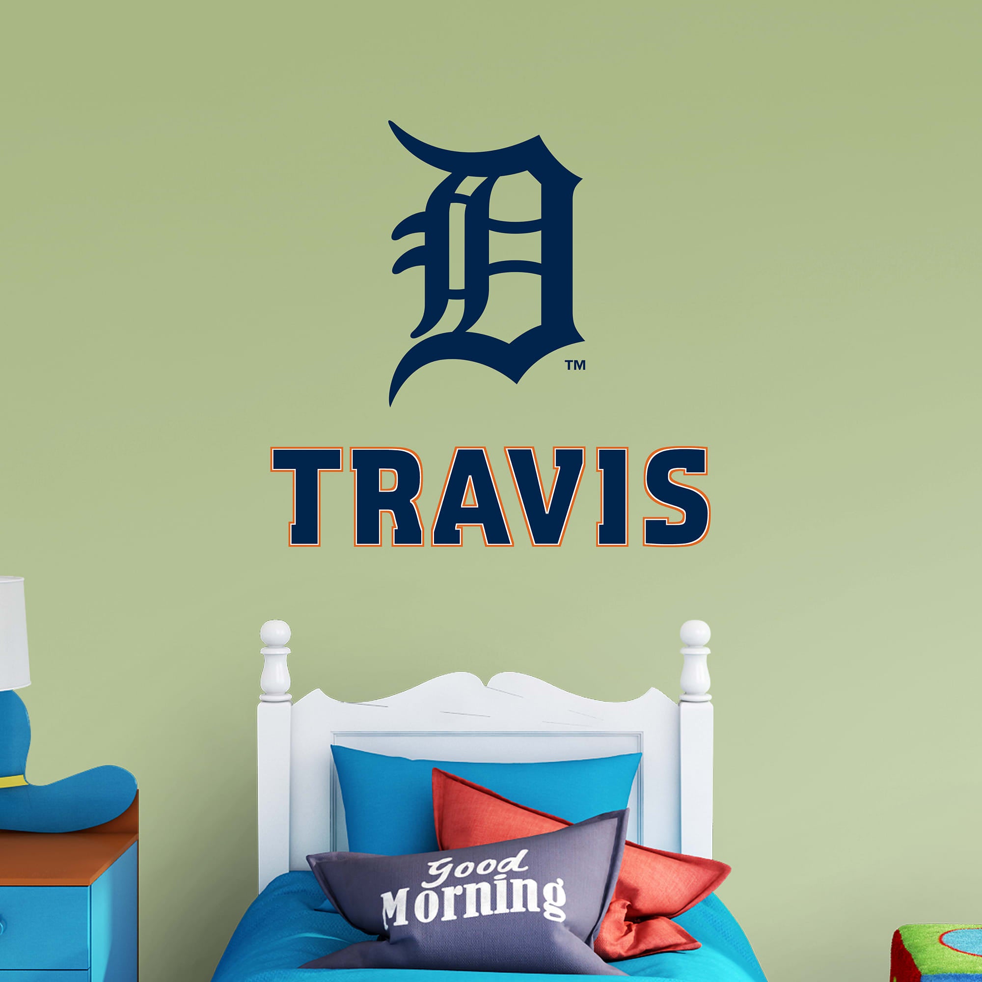 Detroit Tigers: Old English "D" Stacked Personalized Name - Officially Licensed MLB Transfer Decal in Navy (52"W x 39.5"H) by Fa