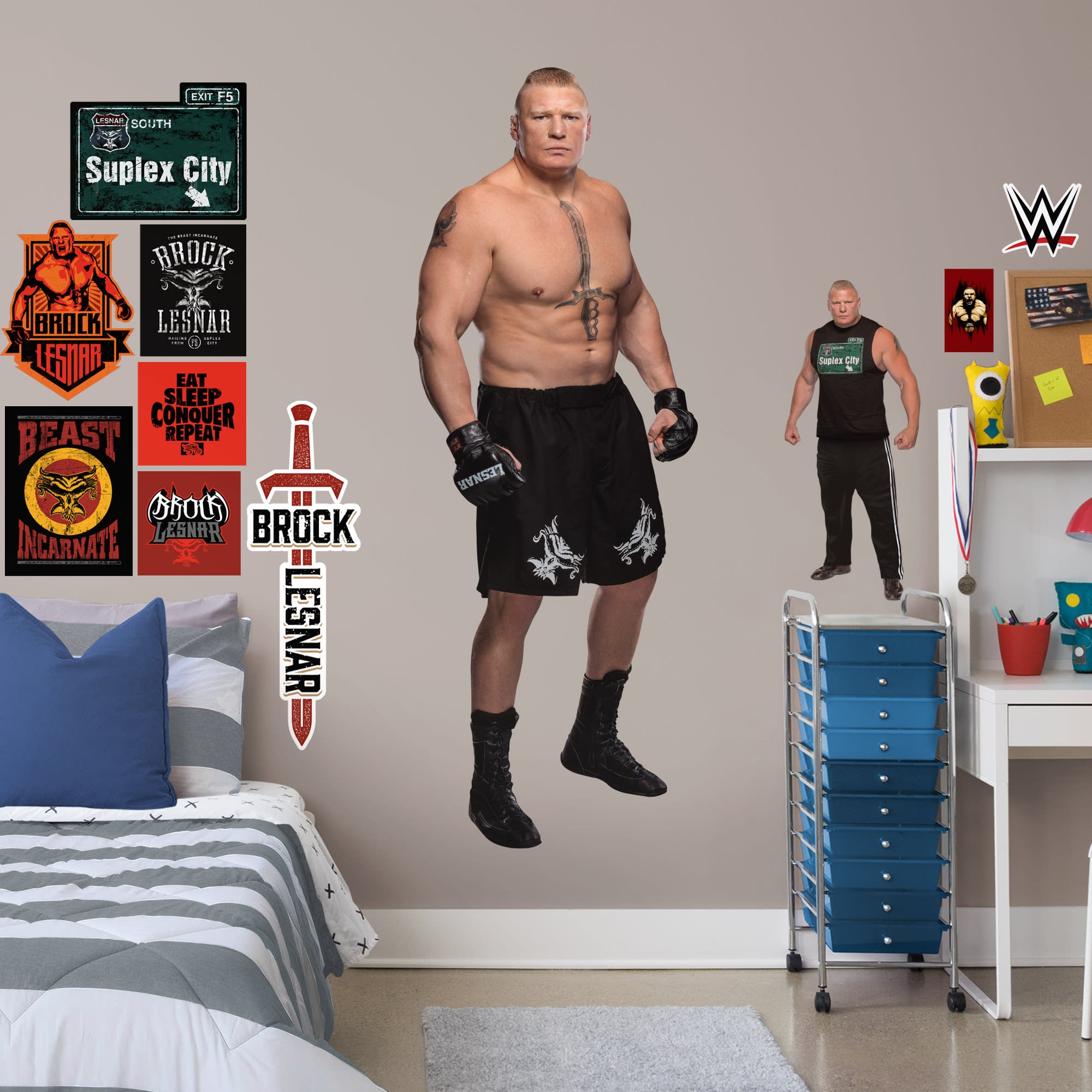 Brock Lesnar for WWE - Officially Licensed Removable Wall Decal Life-Size Superstar + 10 Decals (28"W x 78"H) by Fathead | Vinyl