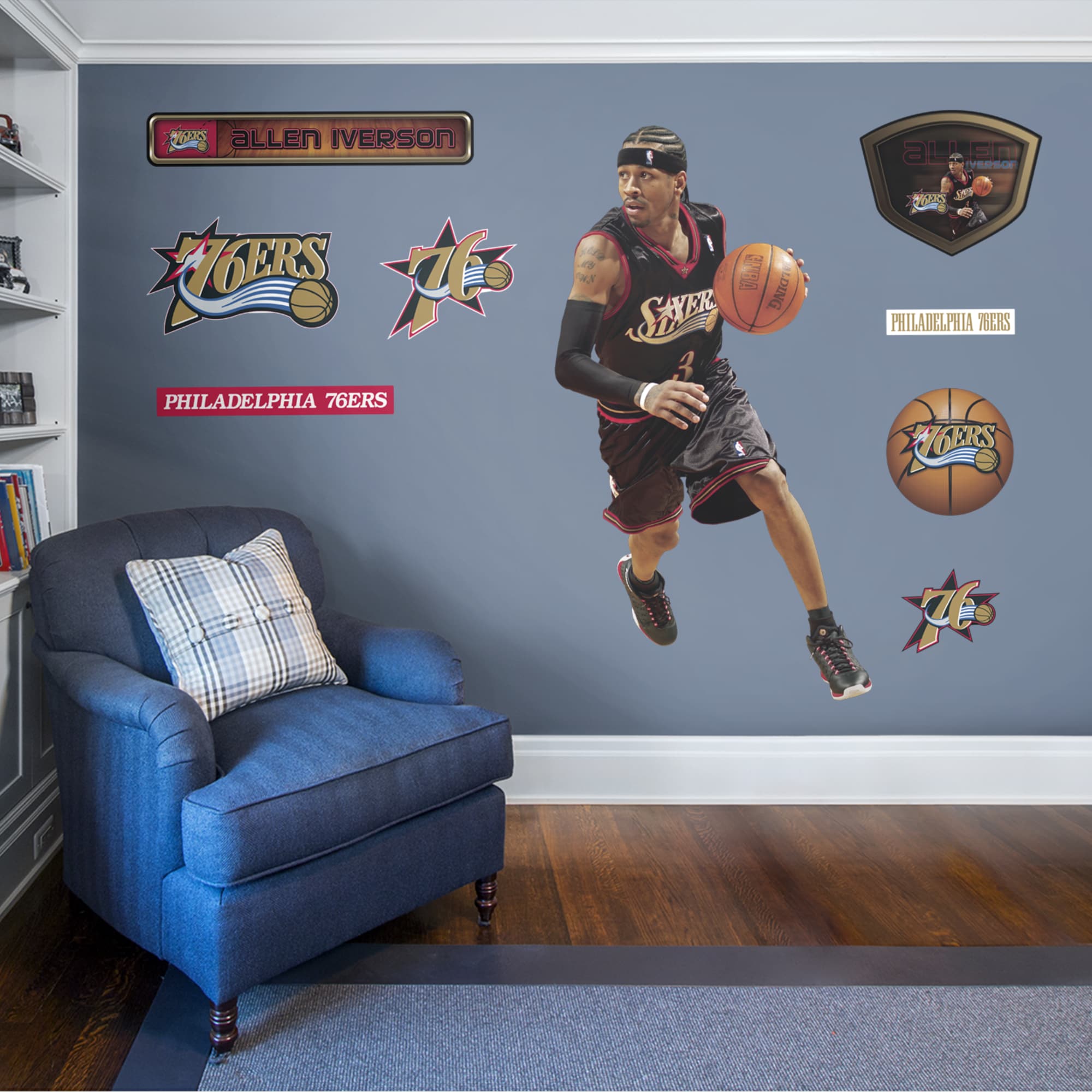Allen Iverson for Philadelphia 76ers: Legend - Officially Licensed NBA Removable Wall Decal Life-Size Athlete + 9 Decals (44"W x