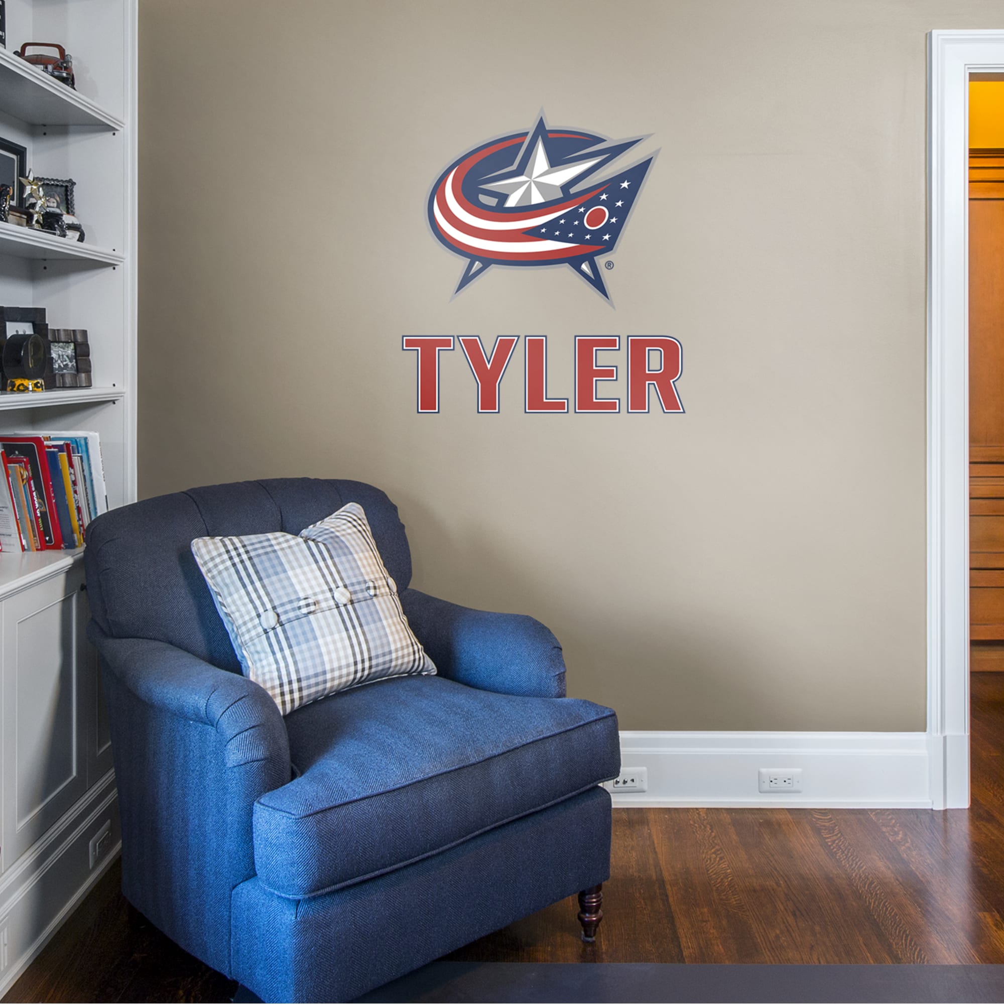 Columbus Blue Jackets: Stacked Personalized Name - Officially Licensed NHL Transfer Decal in Red (39.5"W x 52"H) by Fathead | Vi